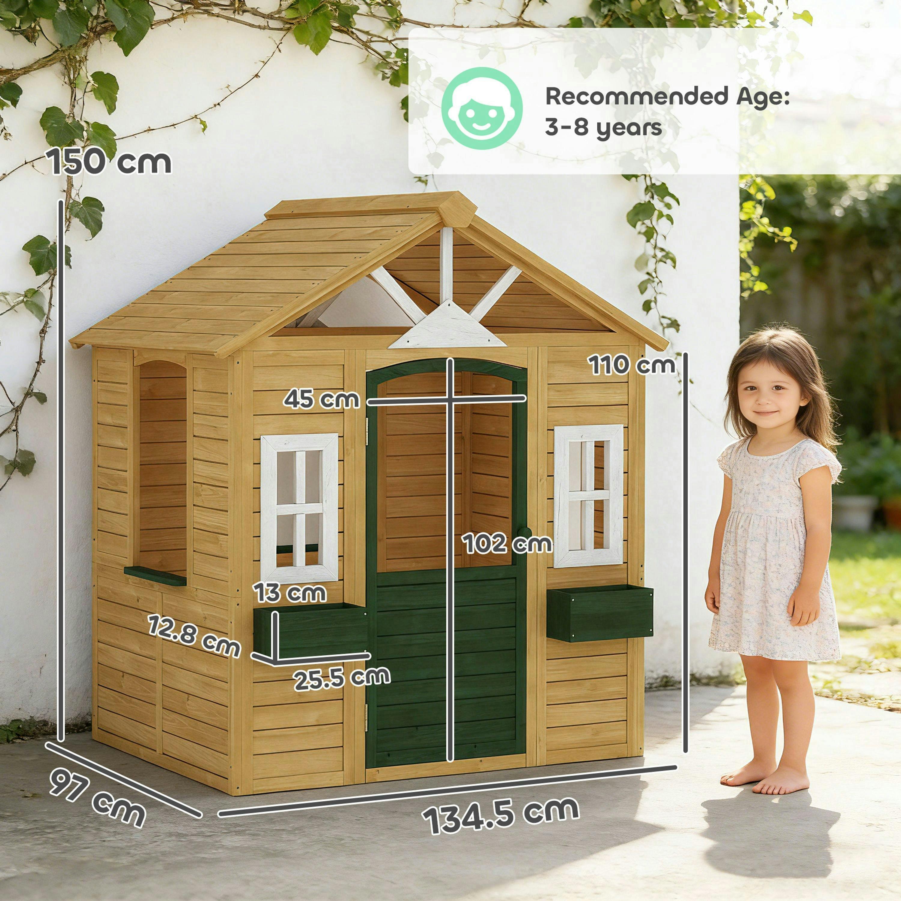 AIYAPLAY Outdoor Playhouse, Wooden Wendy House with Door, 2 Flower Boxes , view 3 of 6