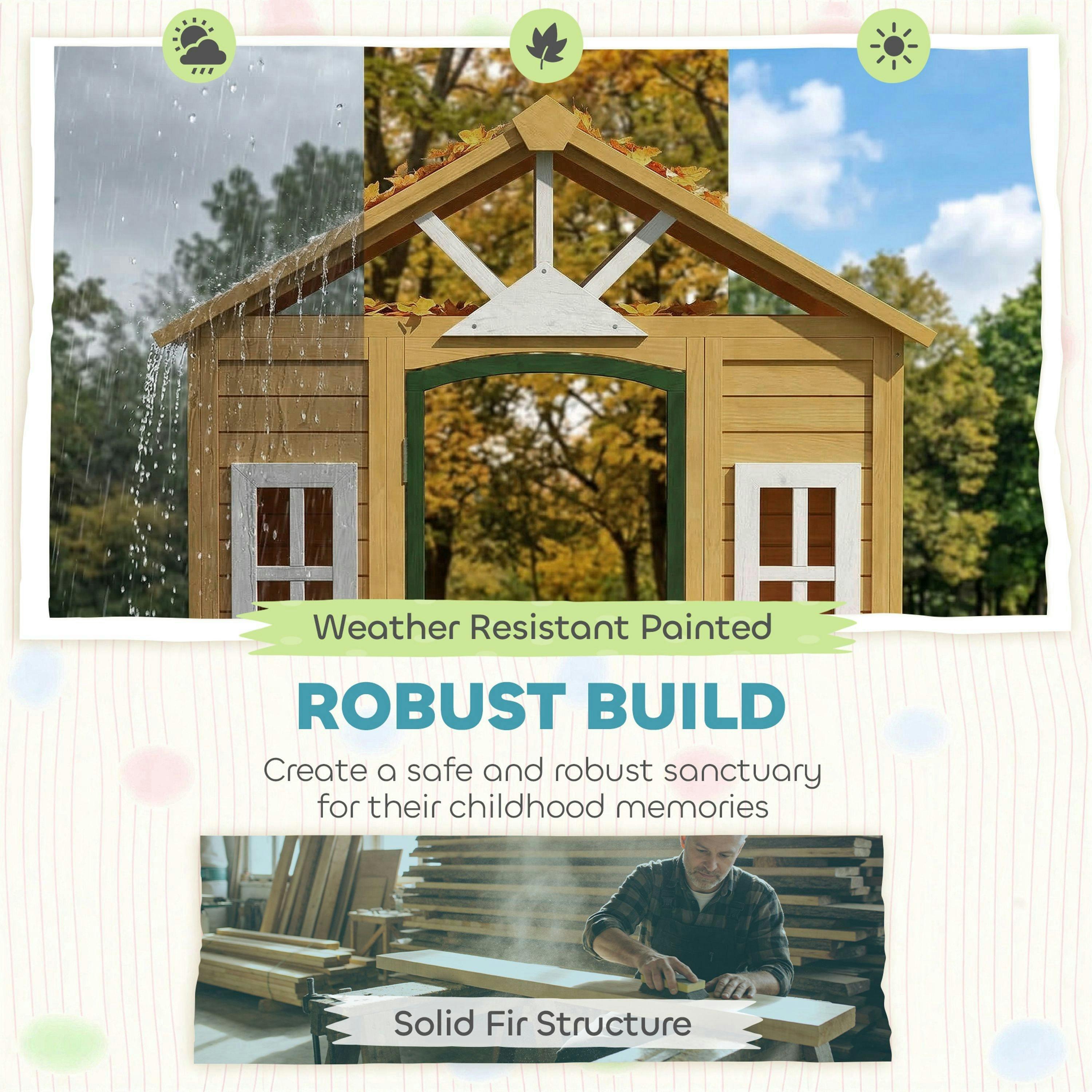AIYAPLAY Outdoor Playhouse, Wooden Wendy House with Door, 2 Flower Boxes , view 4 of 6