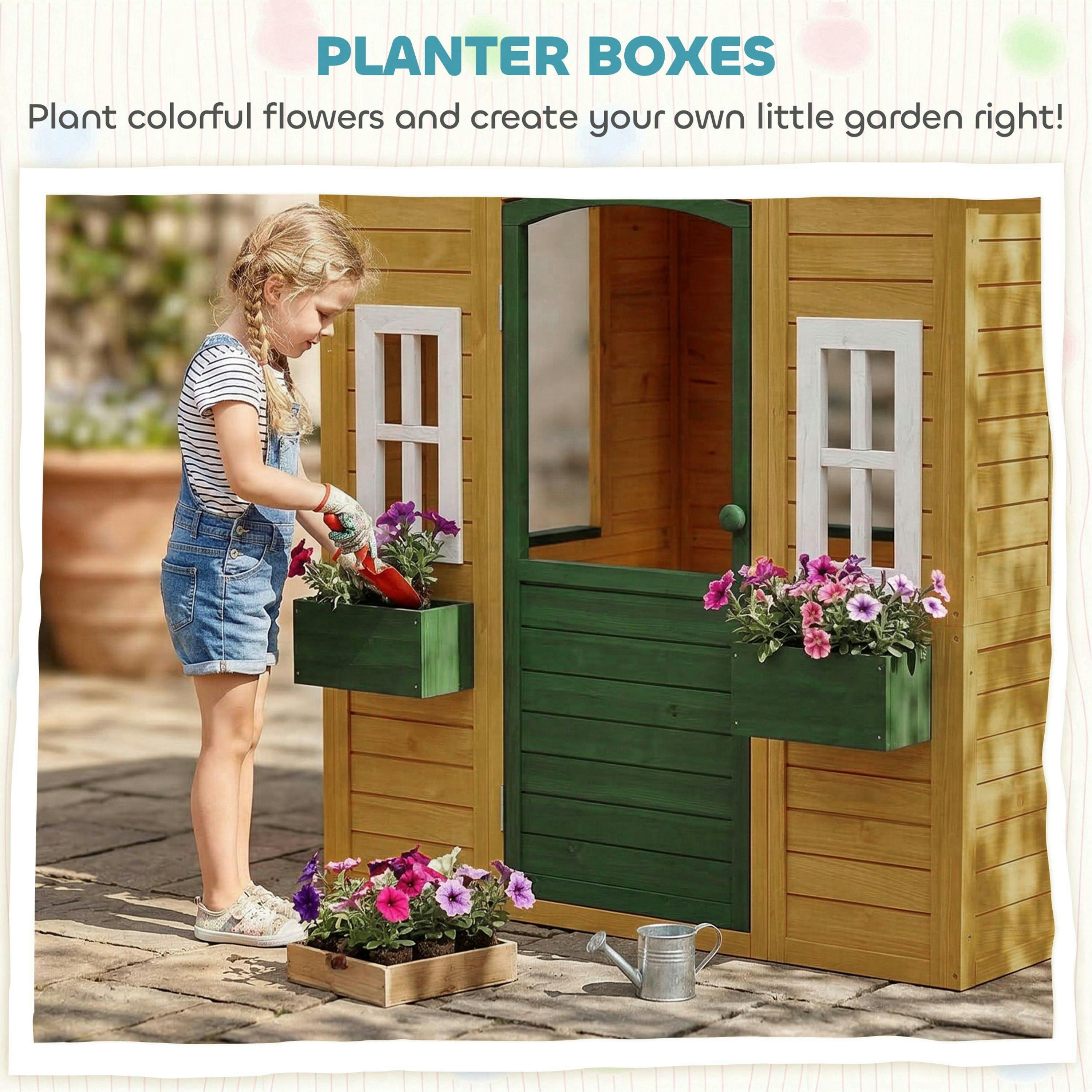AIYAPLAY Outdoor Playhouse, Wooden Wendy House with Door, 2 Flower Boxes , view 5 of 6