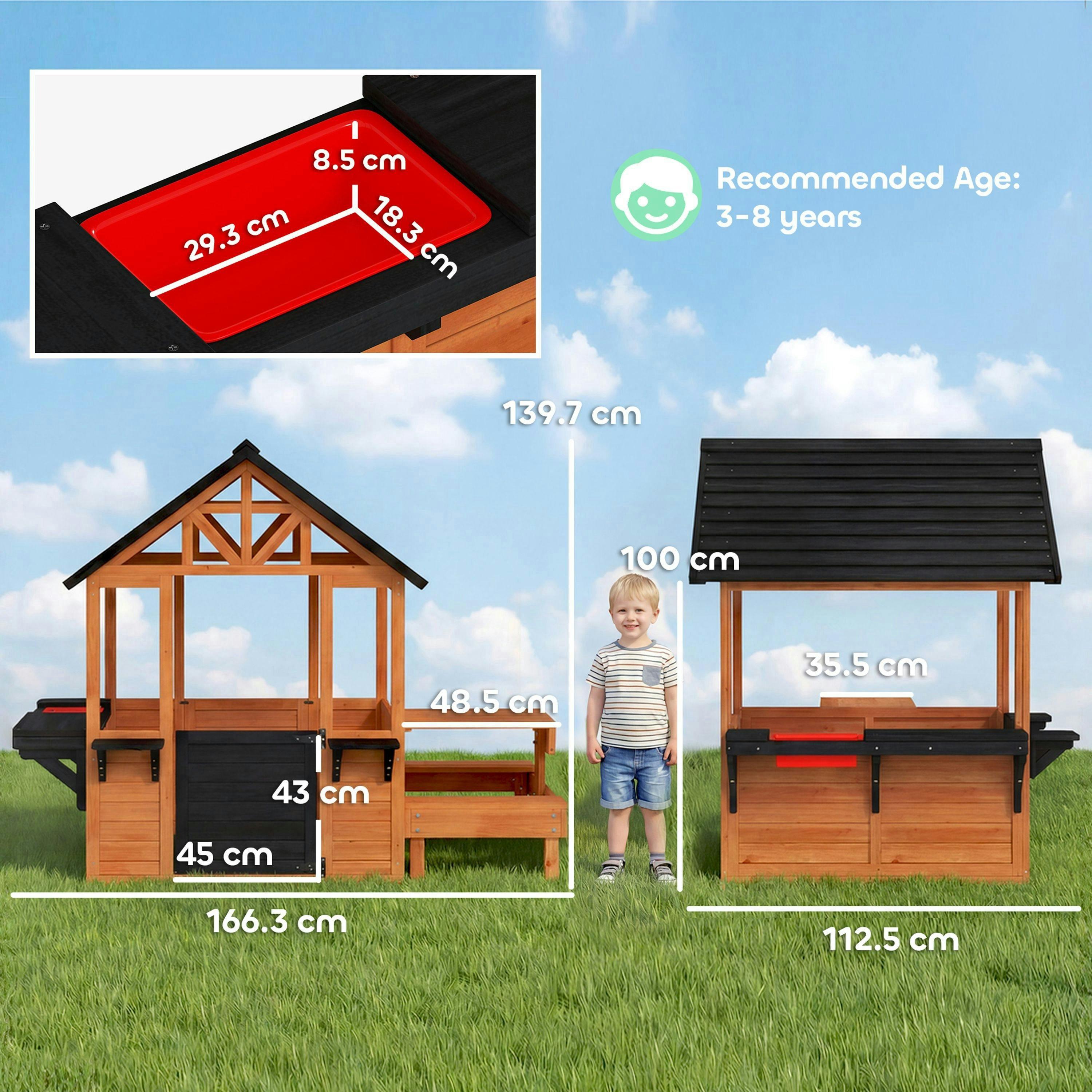 AIYAPLAY Wooden Playhouse for Kids with Table and Benches for Age 3-8, Brown , view 3 of 6