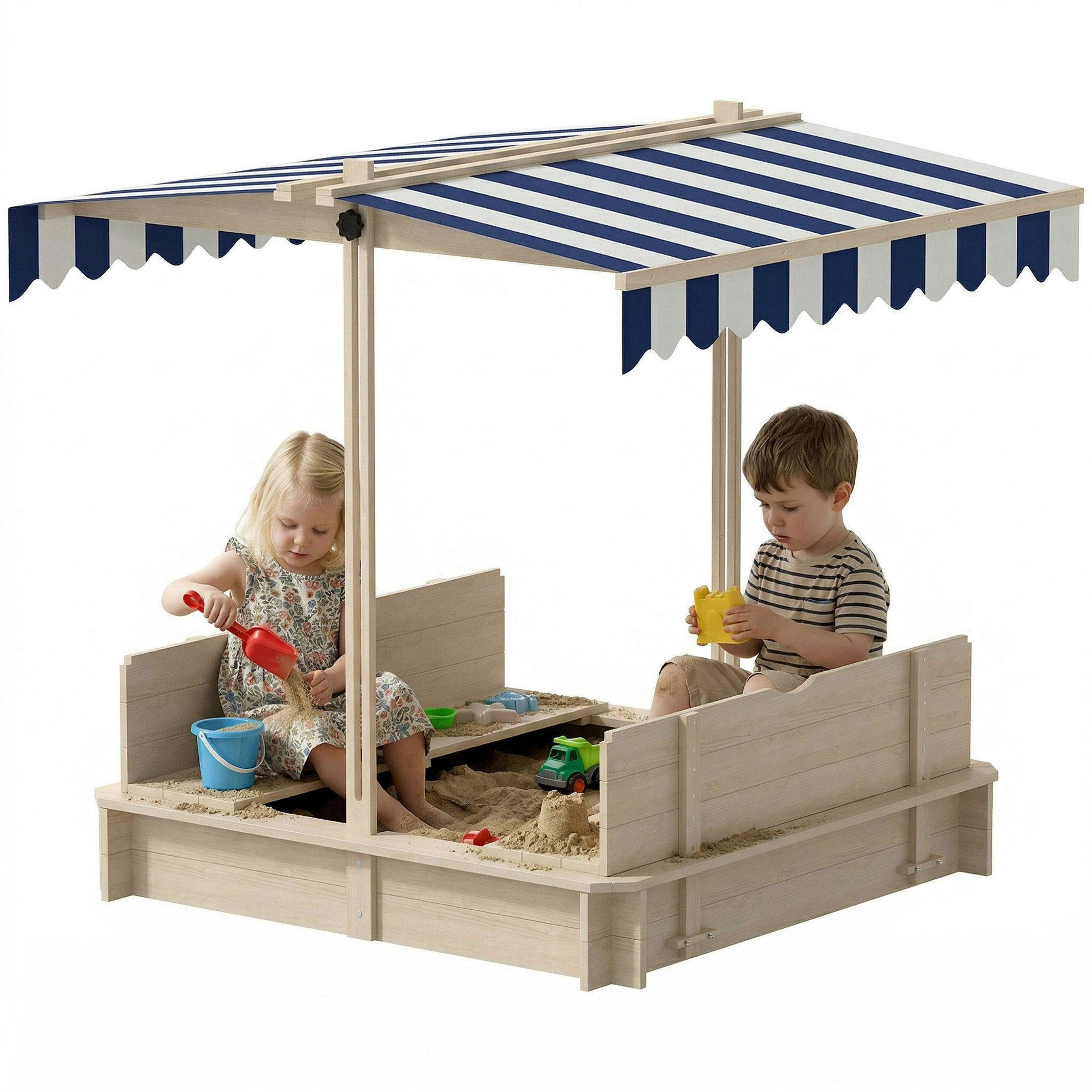 Outsunny Kids Square Wooden Sandpit, Children Sandbox Outdoor Playset , view 2 of 6