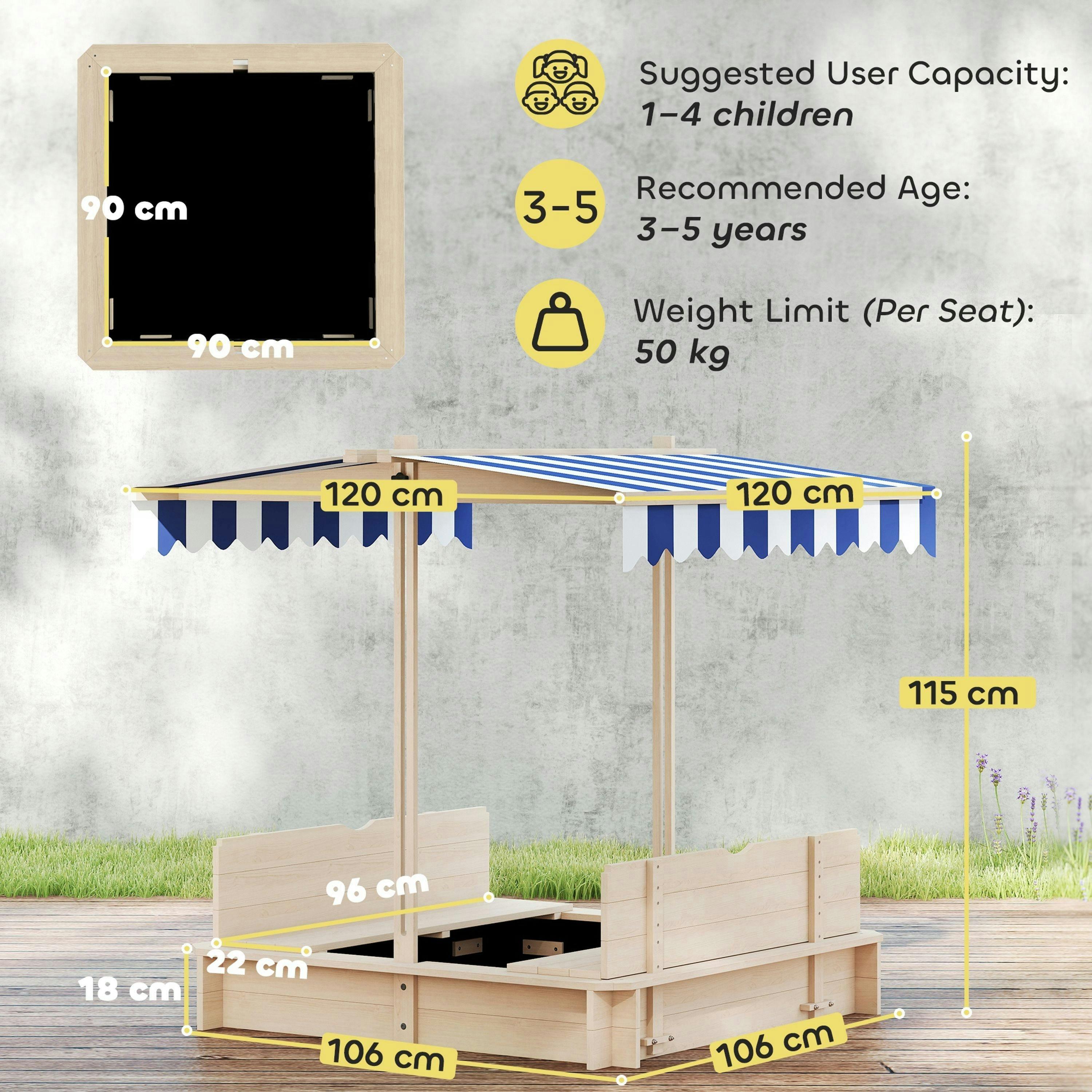 Outsunny Kids Square Wooden Sandpit, Children Sandbox Outdoor Playset , view 3 of 6