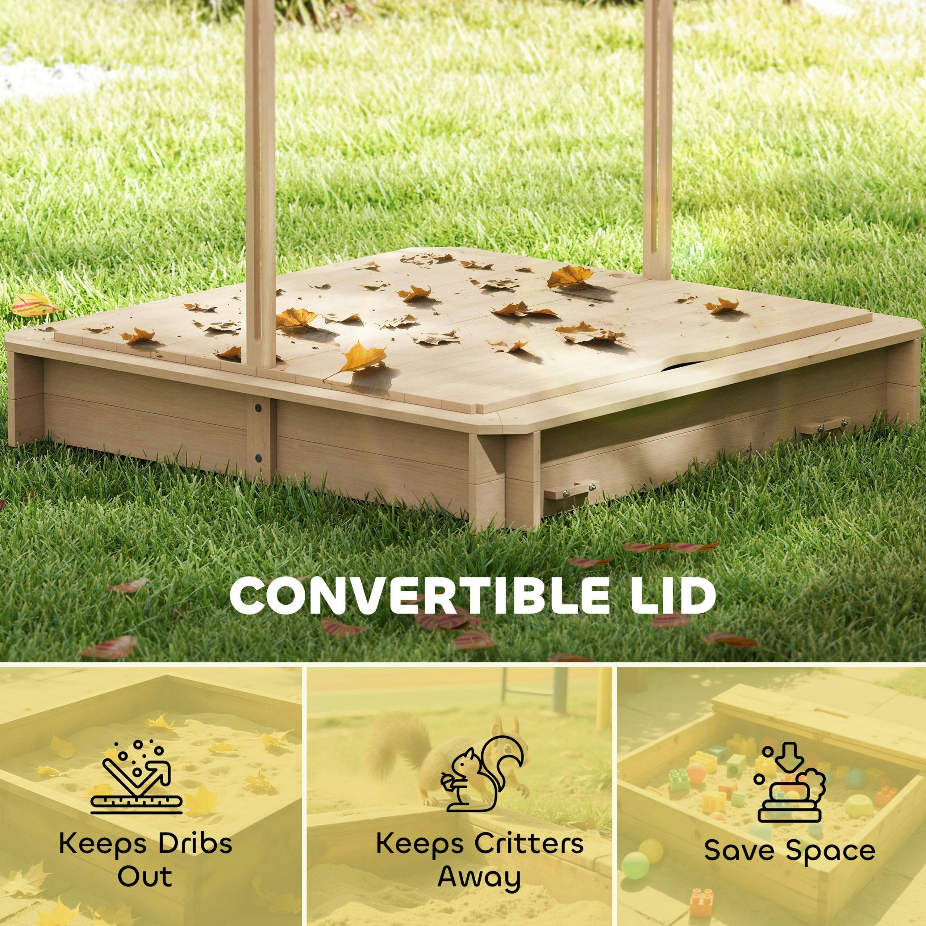 Outsunny Kids Square Wooden Sandpit, Children Sandbox Outdoor Playset , view 6 of 6