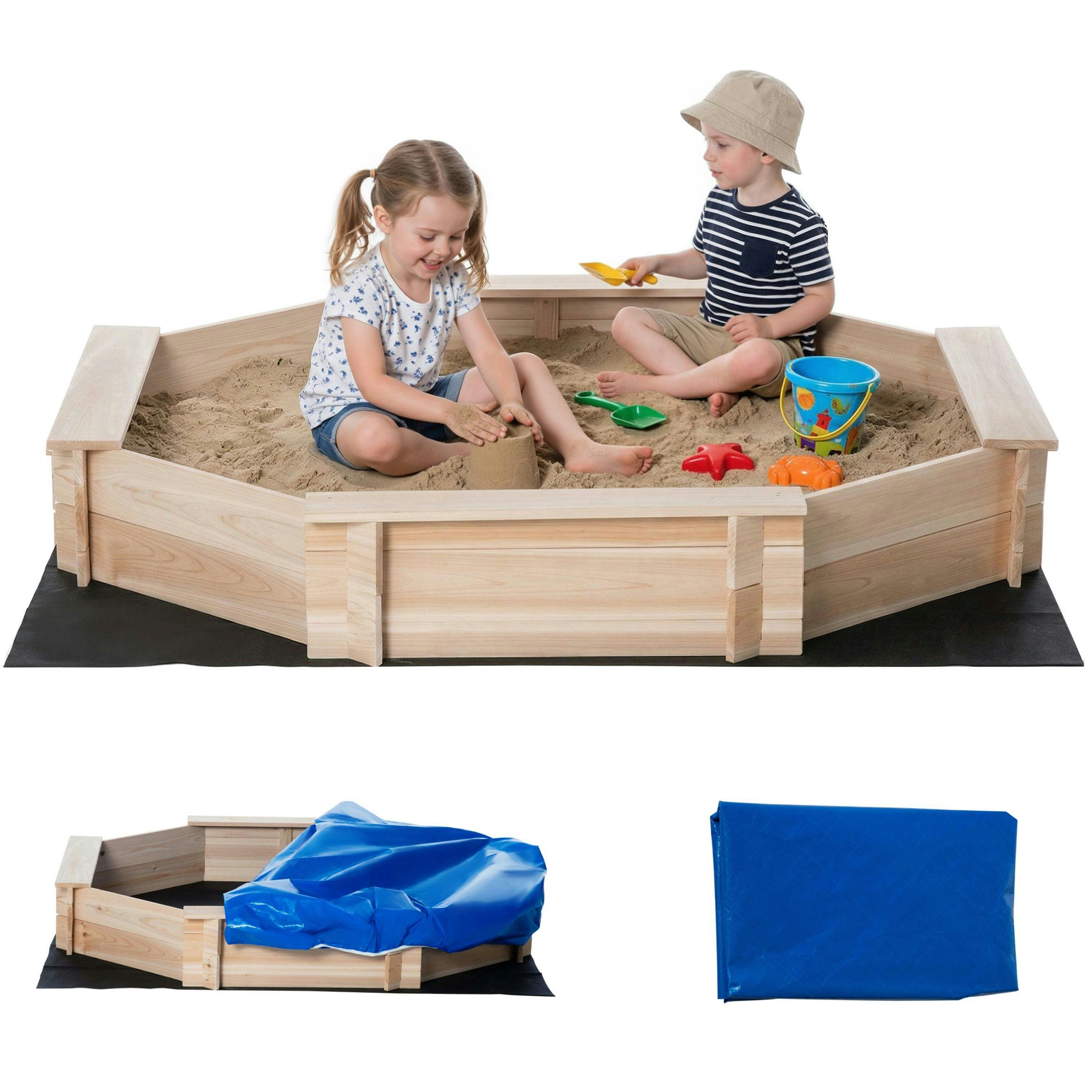 Outsunny Kids Wooden Sand Pit Children Sandbox with Cover Outdoor Playset , view 2 of 6