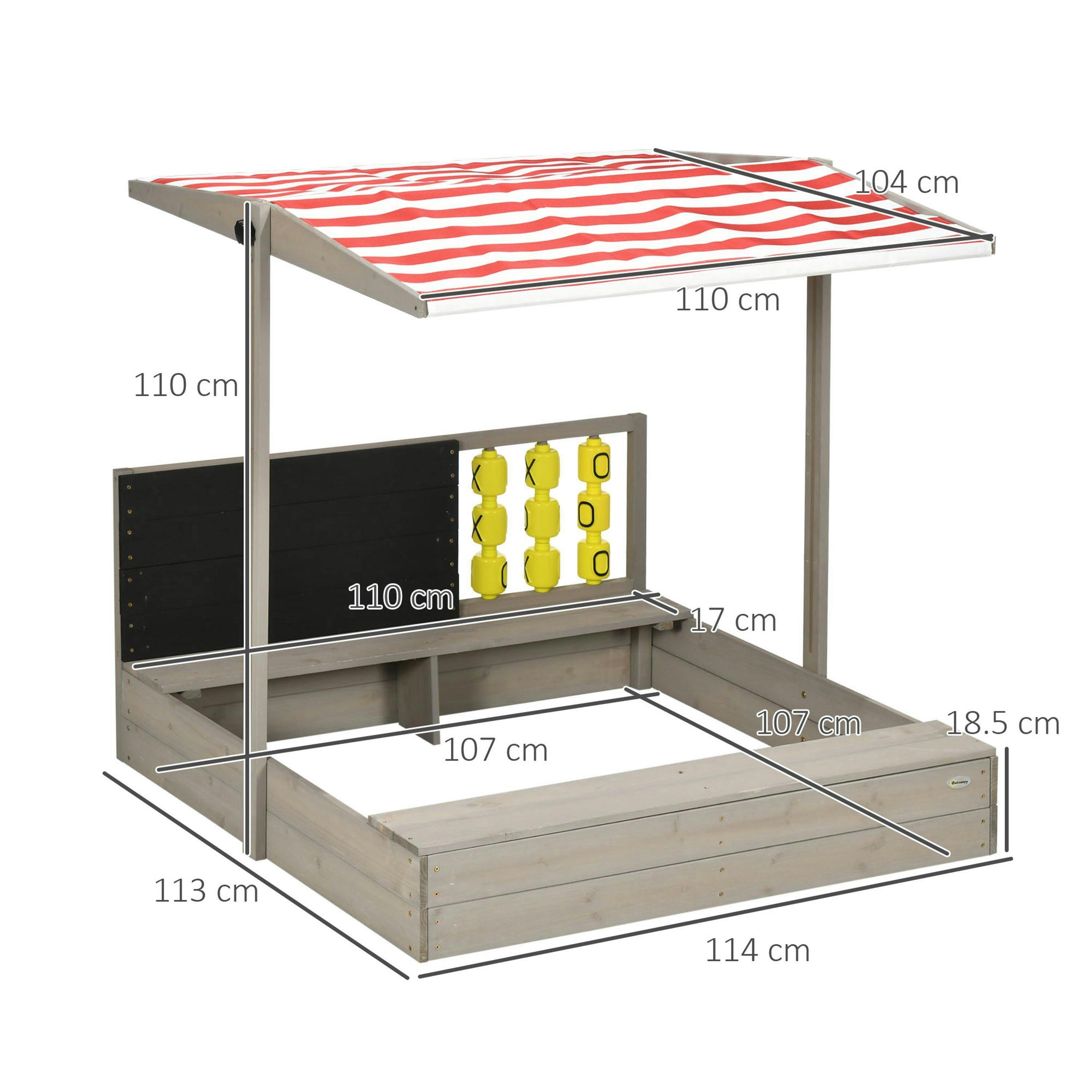 Outsunny Kids Wooden Sandpit, Sandbox w/ Canopy, Seats, for Gardens - Grey , view 3 of 6