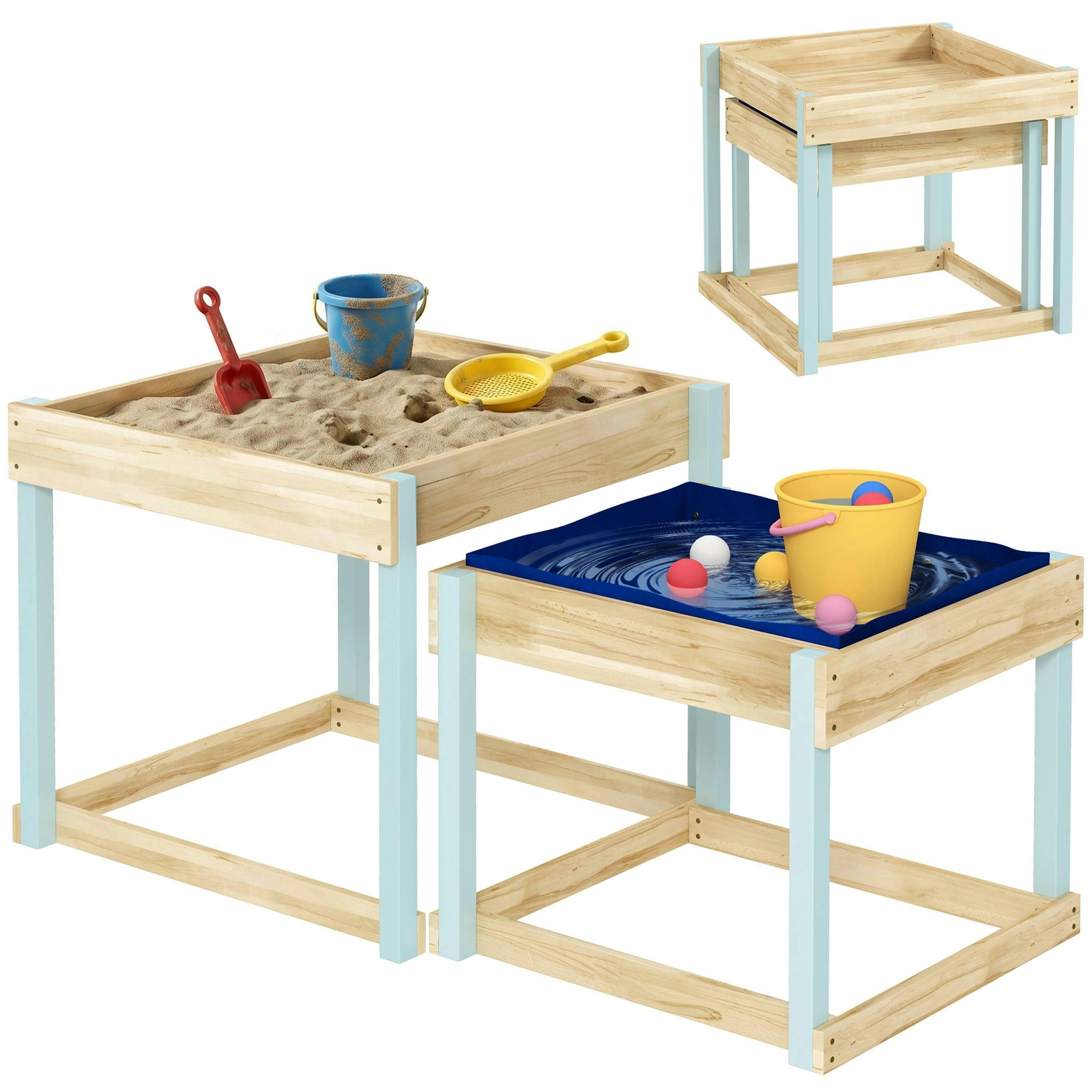 AIYAPLAY 2 PCS Wooden Sandpits, Sand and Water Play Tables with Bottom Liner , view 2 of 6