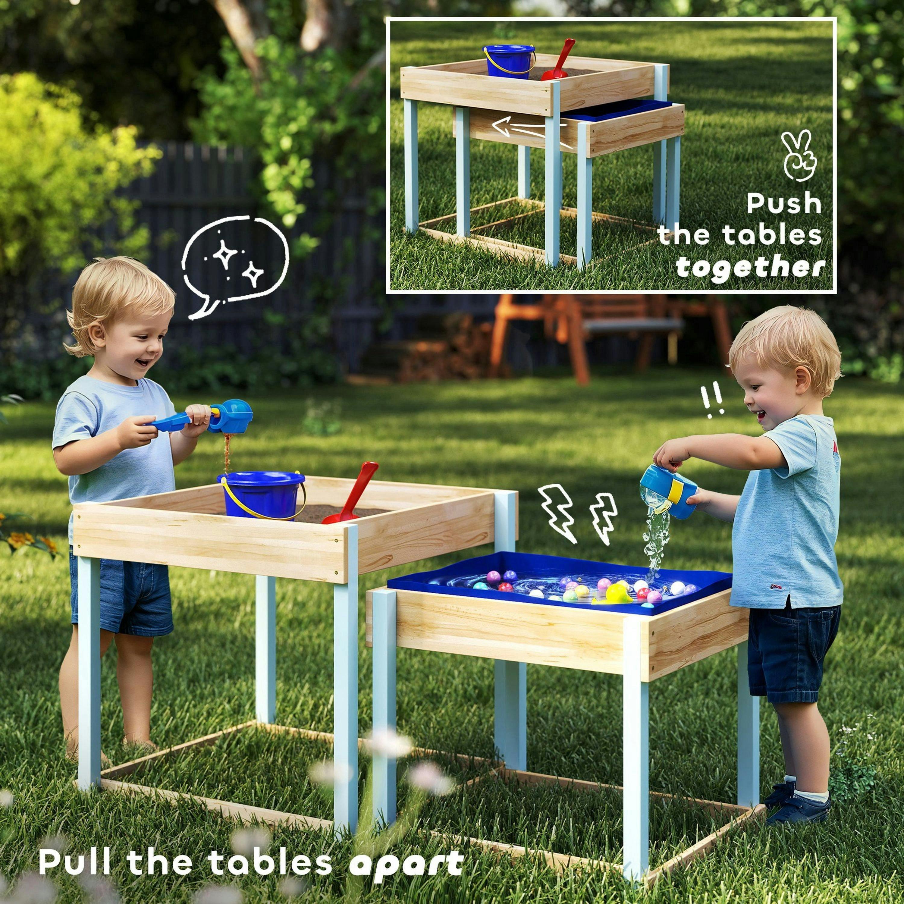 AIYAPLAY 2 PCS Wooden Sandpits, Sand and Water Play Tables with Bottom Liner , view 4 of 6