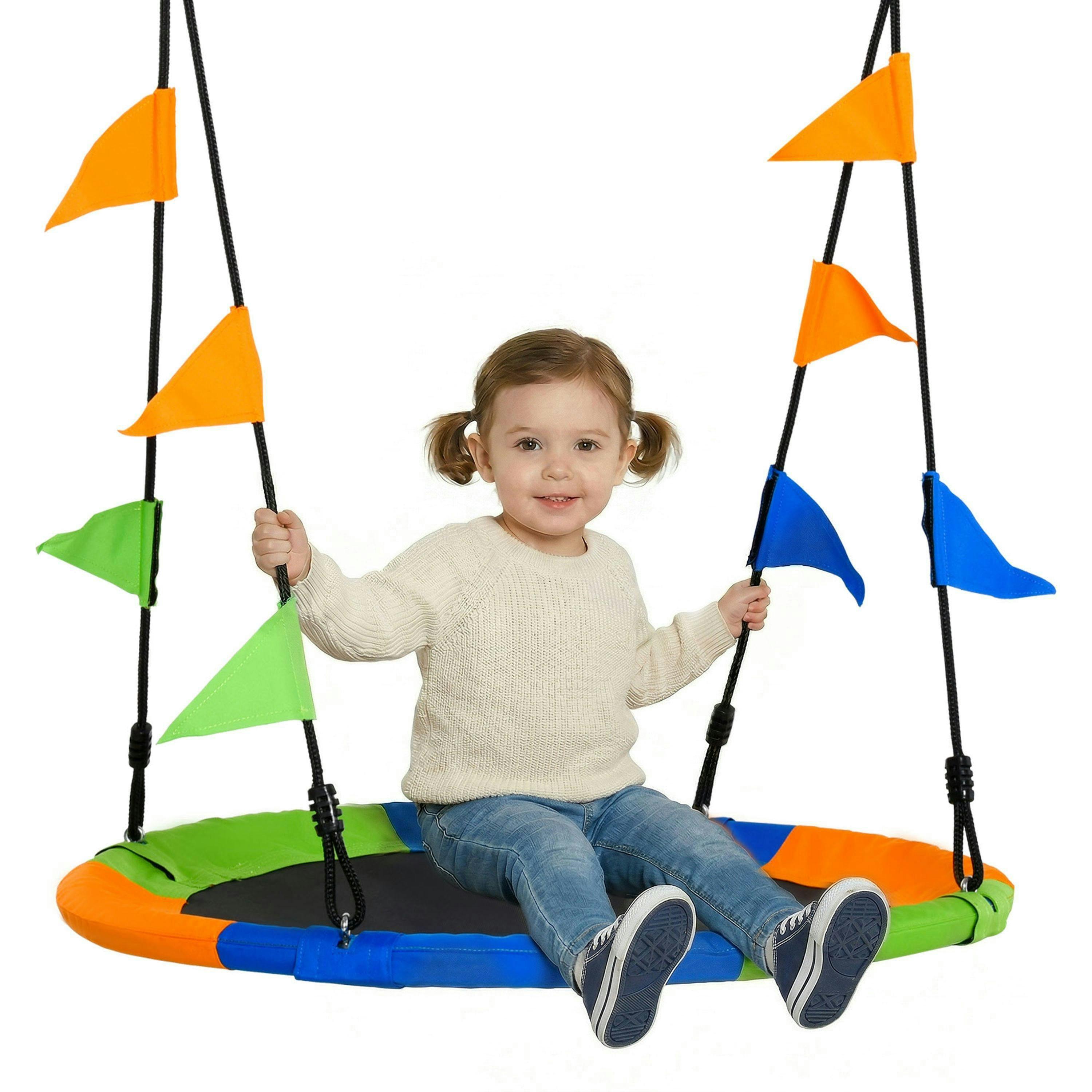 Outsunny Saucer Tree Swing Metal Tube Adjustable Rope Garden Blue Green Orange , view 2 of 6