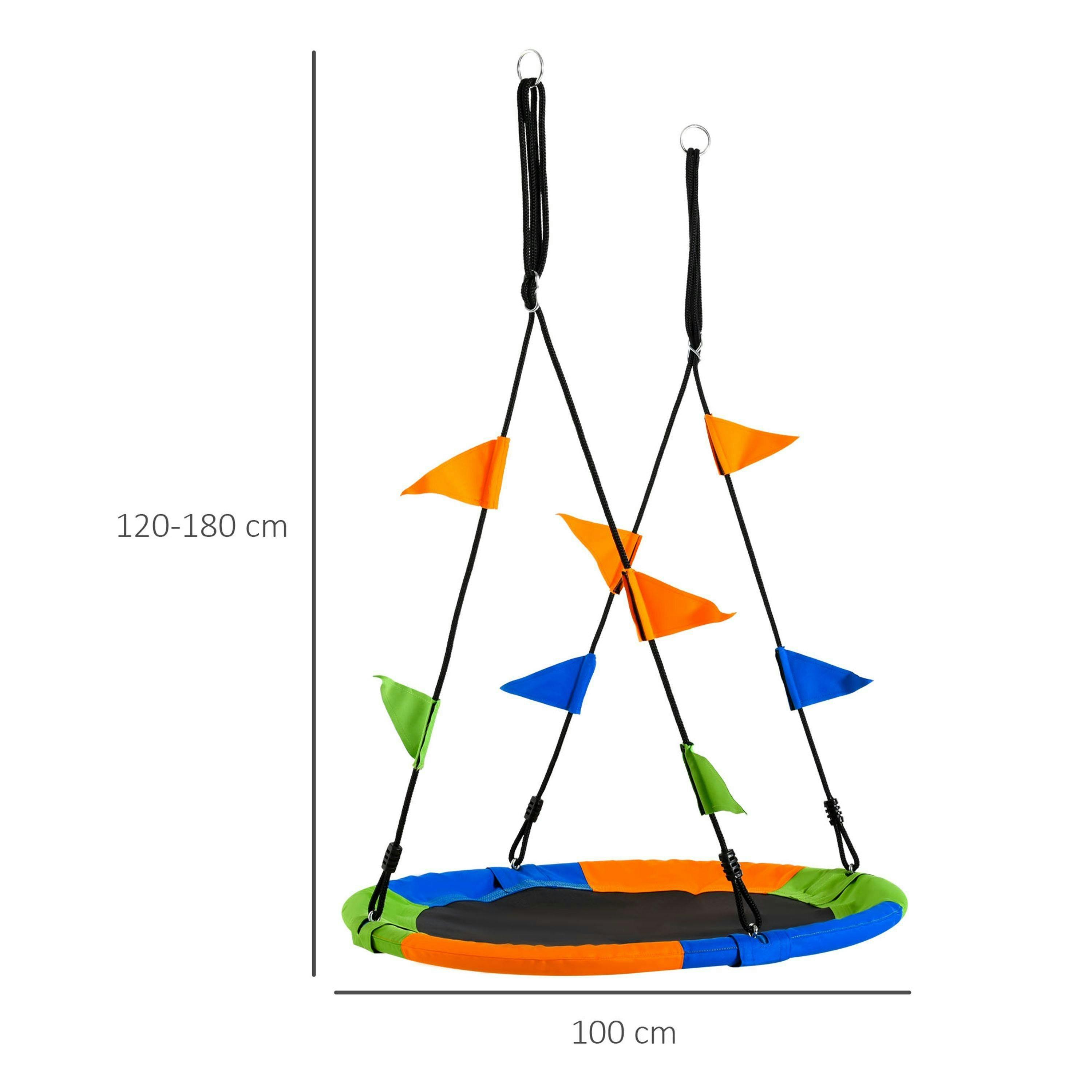 Outsunny Saucer Tree Swing Metal Tube Adjustable Rope Garden Blue Green Orange , view 3 of 6