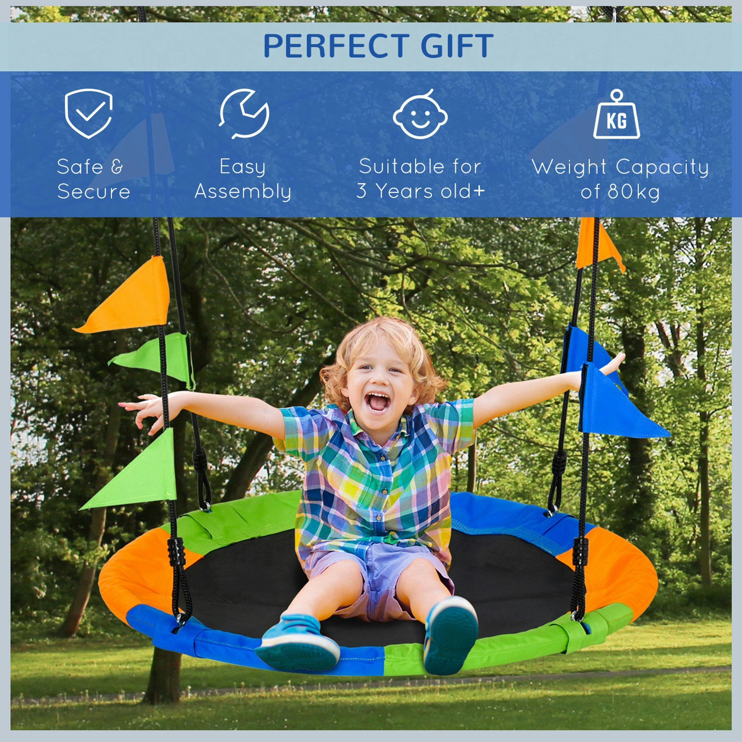 Outsunny Saucer Tree Swing Metal Tube Adjustable Rope Garden Blue Green Orange , view 4 of 6