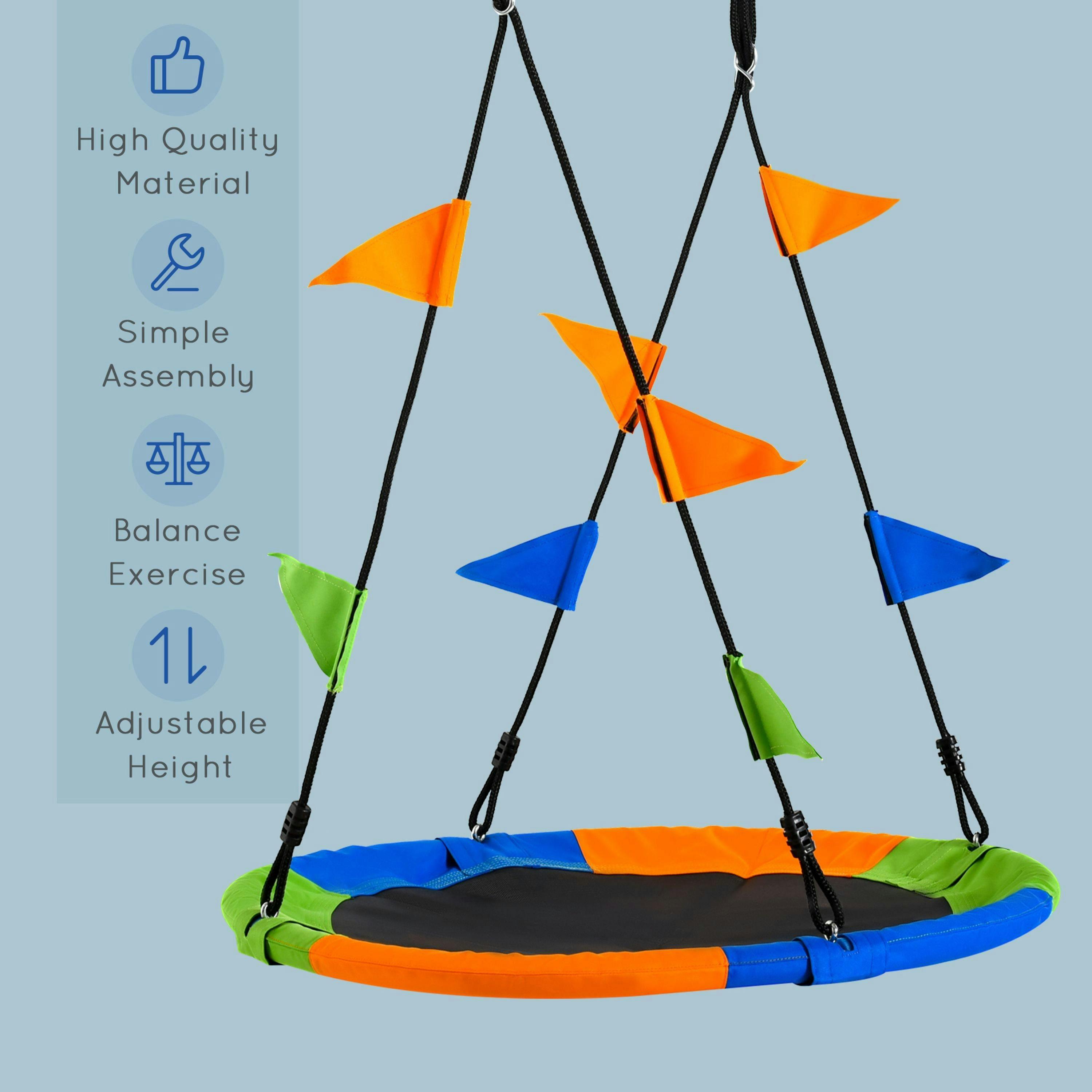 Outsunny Saucer Tree Swing Metal Tube Adjustable Rope Garden Blue Green Orange , view 5 of 6
