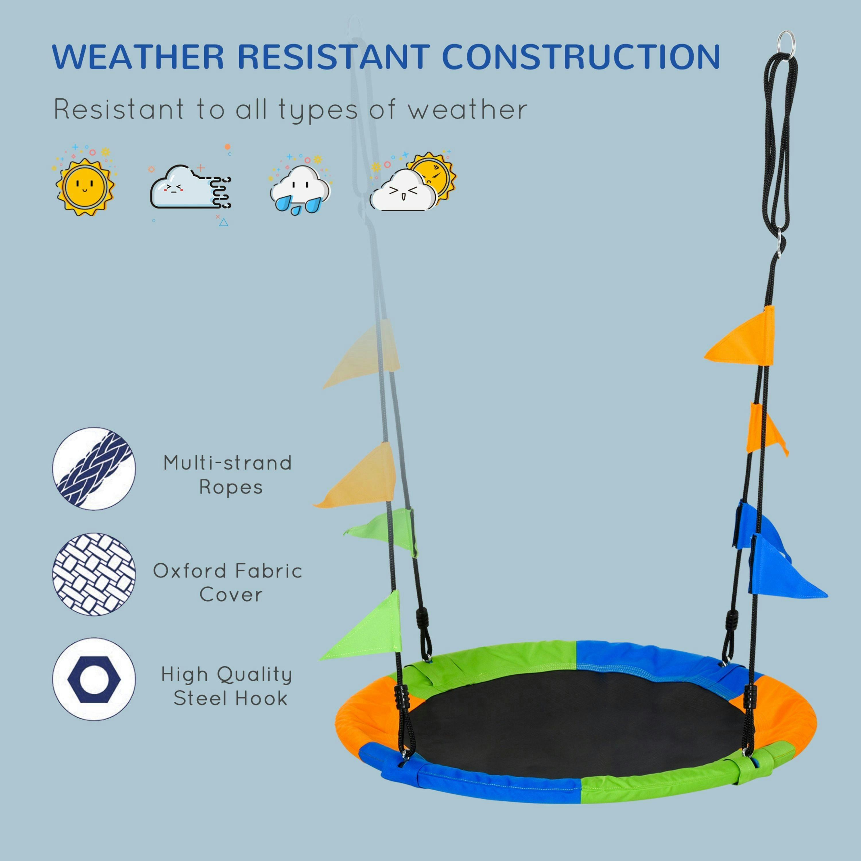 Outsunny Saucer Tree Swing Metal Tube Adjustable Rope Garden Blue Green Orange , view 6 of 6