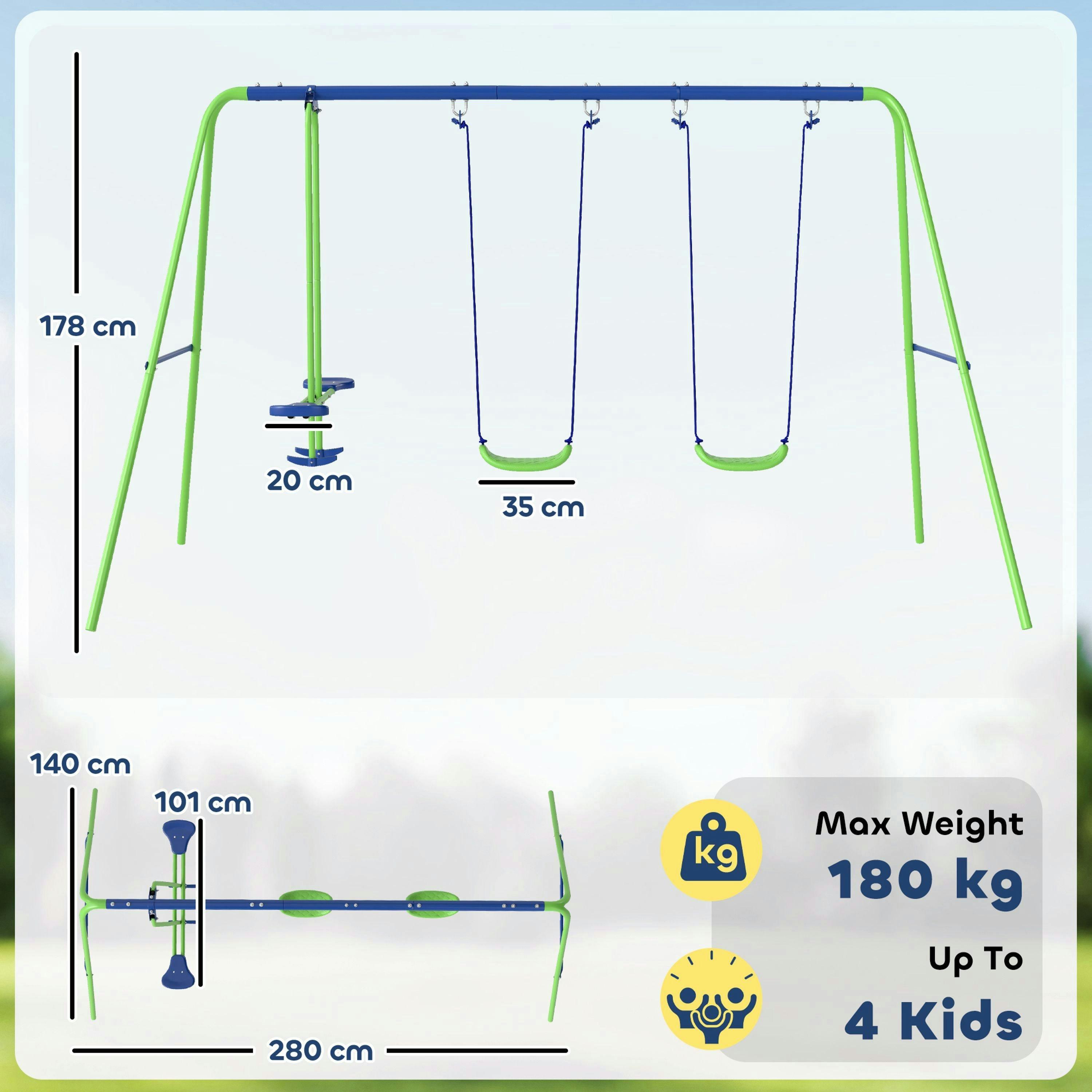 Outsunny Metal Swings Set, Adjustable Height , view 3 of 6