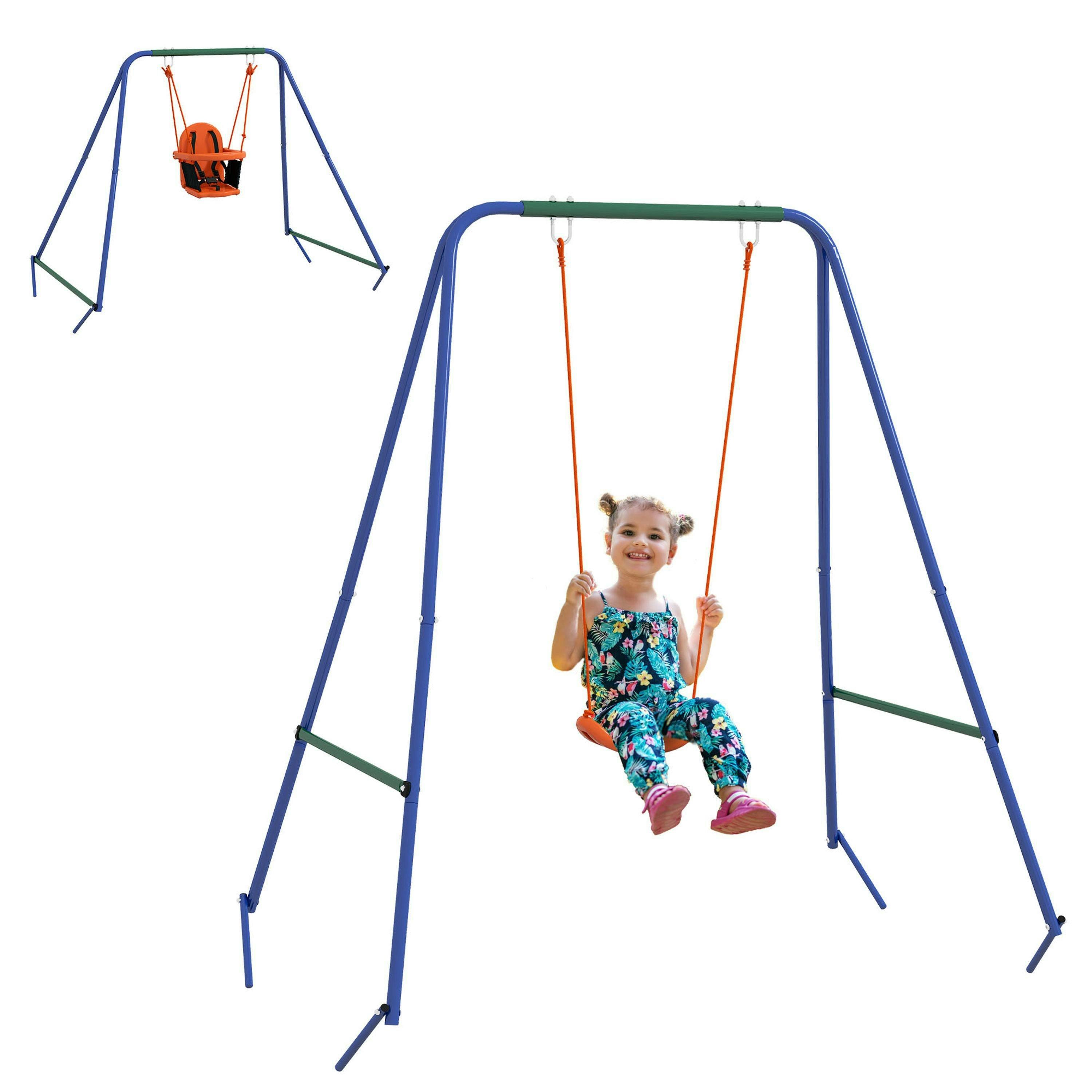Outsunny Garden Swing Set for Toddlers w/ Safety Belt - Orange and Blue , view 2 of 6