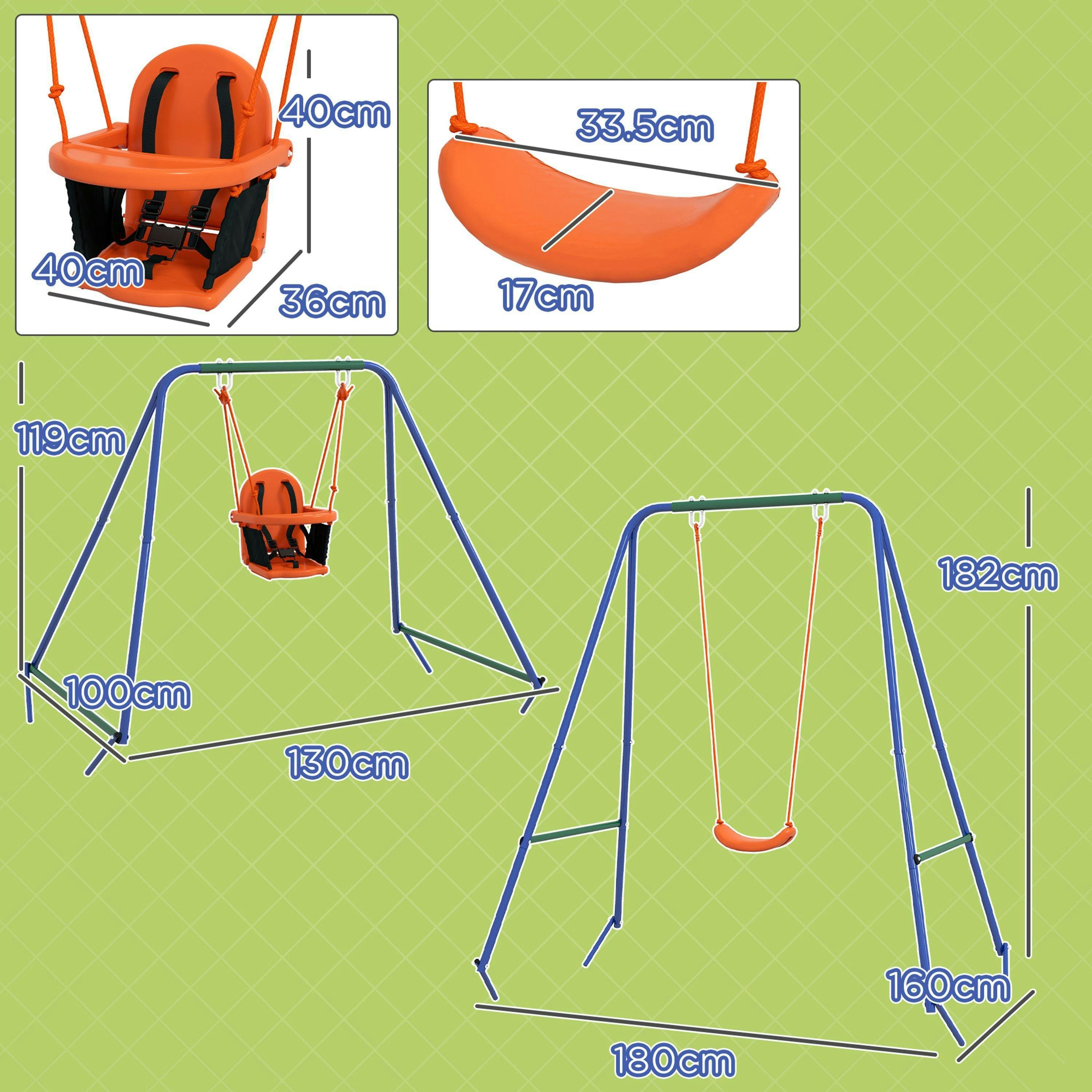 Outsunny Garden Swing Set for Toddlers w/ Safety Belt - Orange and Blue , view 3 of 6