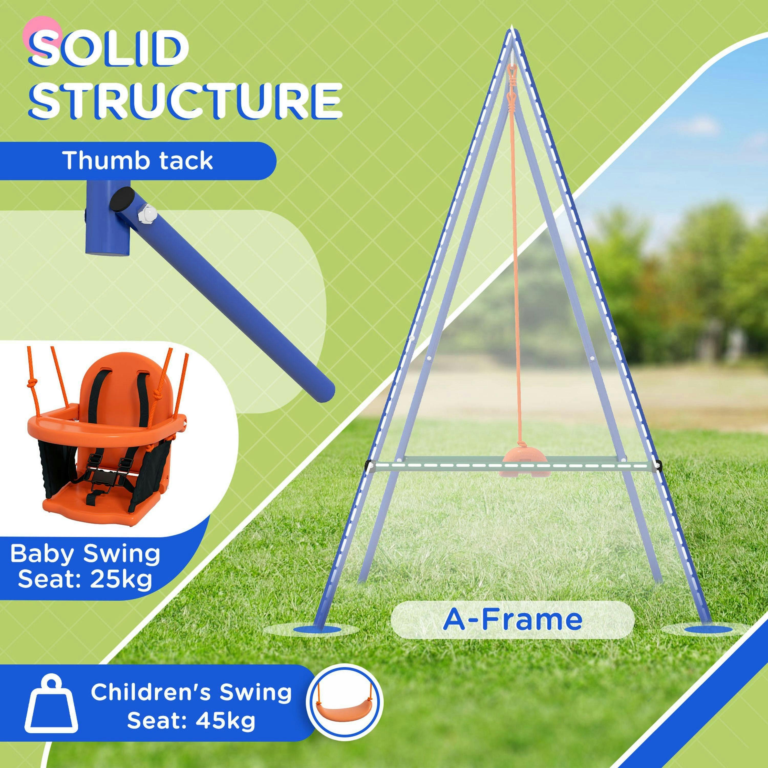 Outsunny Garden Swing Set for Toddlers w/ Safety Belt - Orange and Blue , view 4 of 6