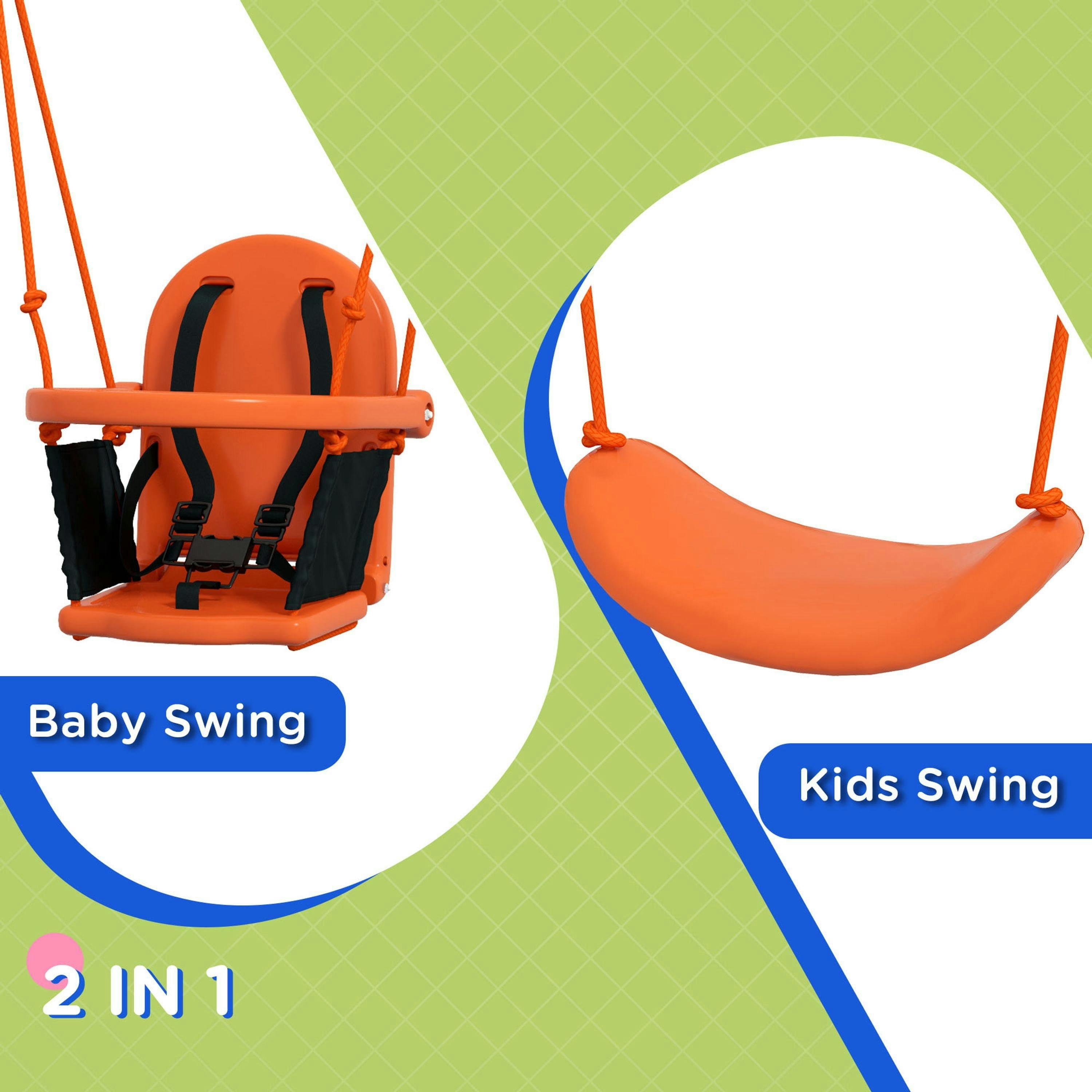 Outsunny Garden Swing Set for Toddlers w/ Safety Belt - Orange and Blue , view 5 of 6