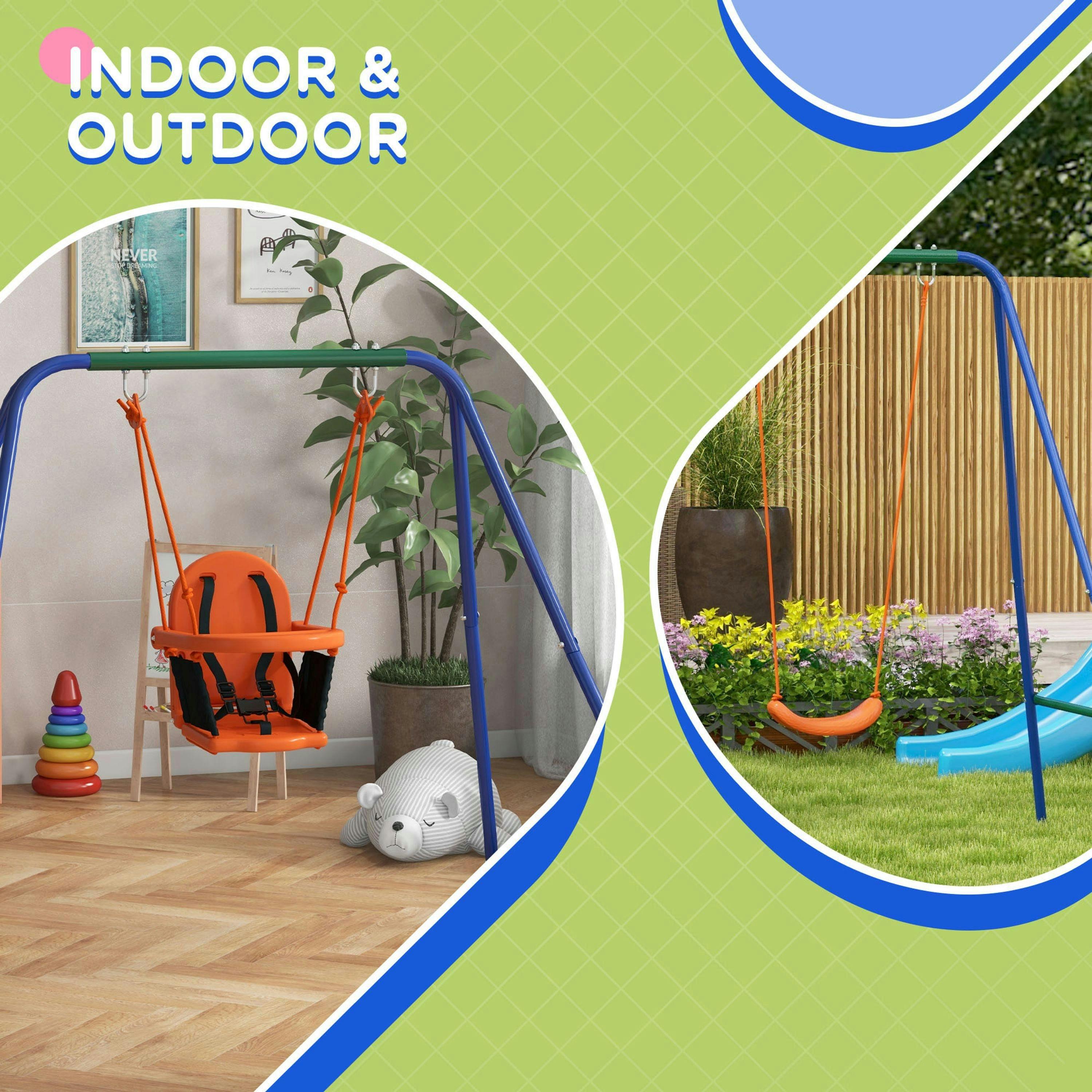 Outsunny Garden Swing Set for Toddlers w/ Safety Belt - Orange and Blue , view 6 of 6