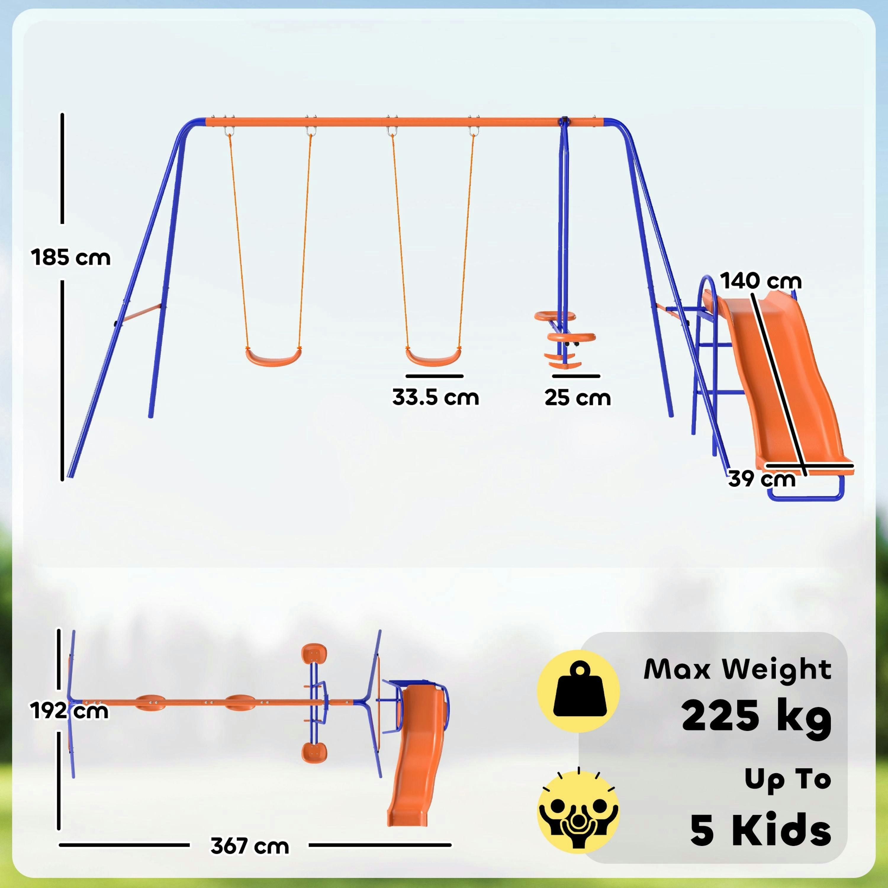 Outsunny 4 in 1 Metal Kids Swing Set w/ Double Swings, Glider, Slide, Ladder , view 3 of 6