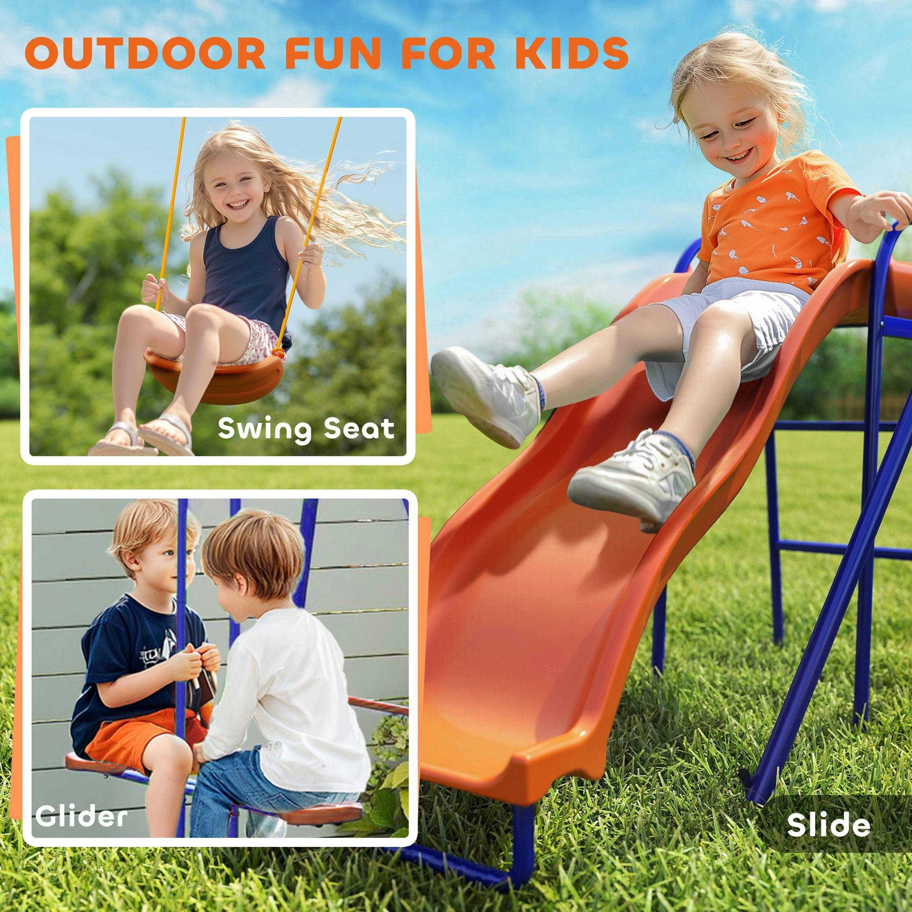 Outsunny 4 in 1 Metal Kids Swing Set w/ Double Swings, Glider, Slide, Ladder , view 4 of 6