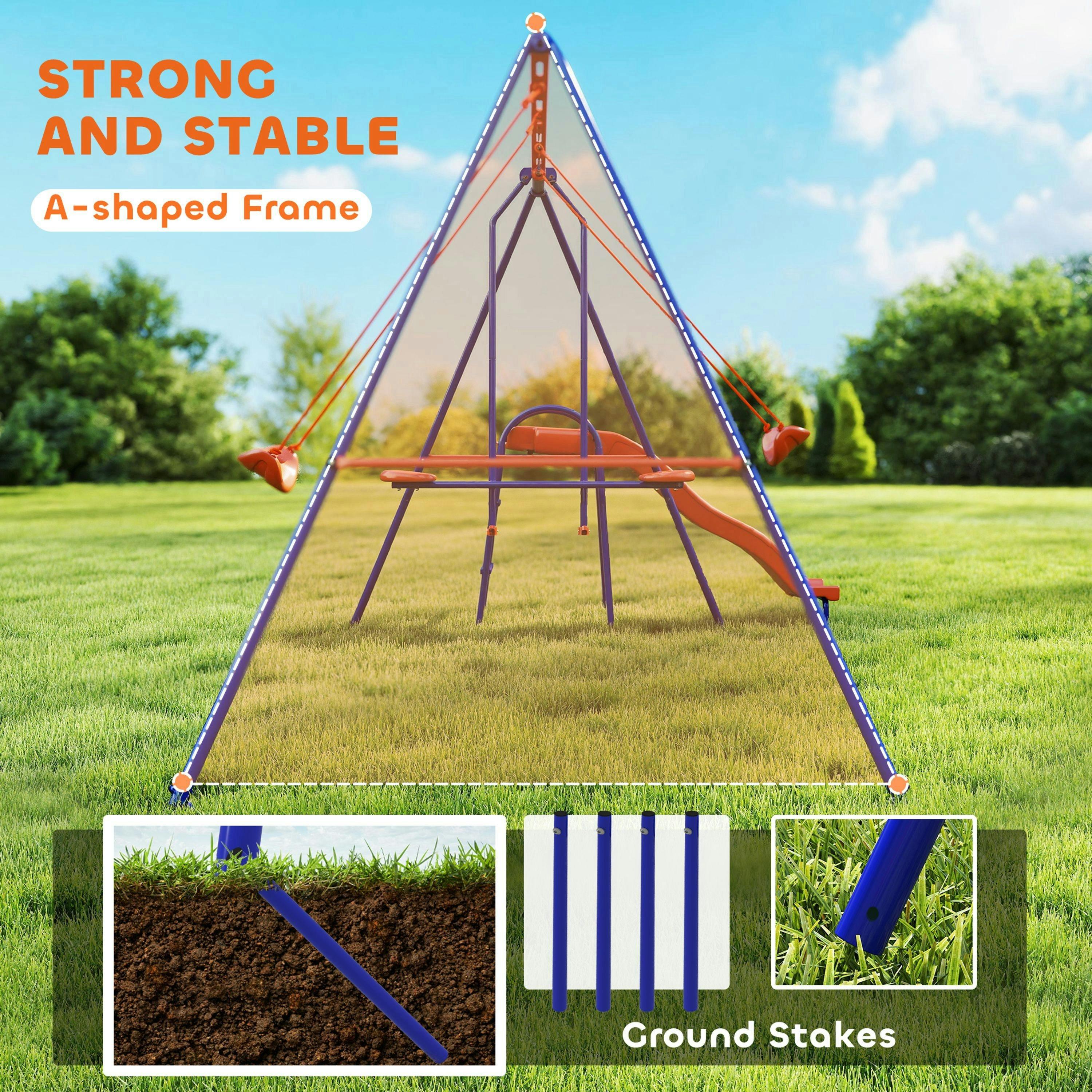 Outsunny 4 in 1 Metal Kids Swing Set w/ Double Swings, Glider, Slide, Ladder , view 5 of 6
