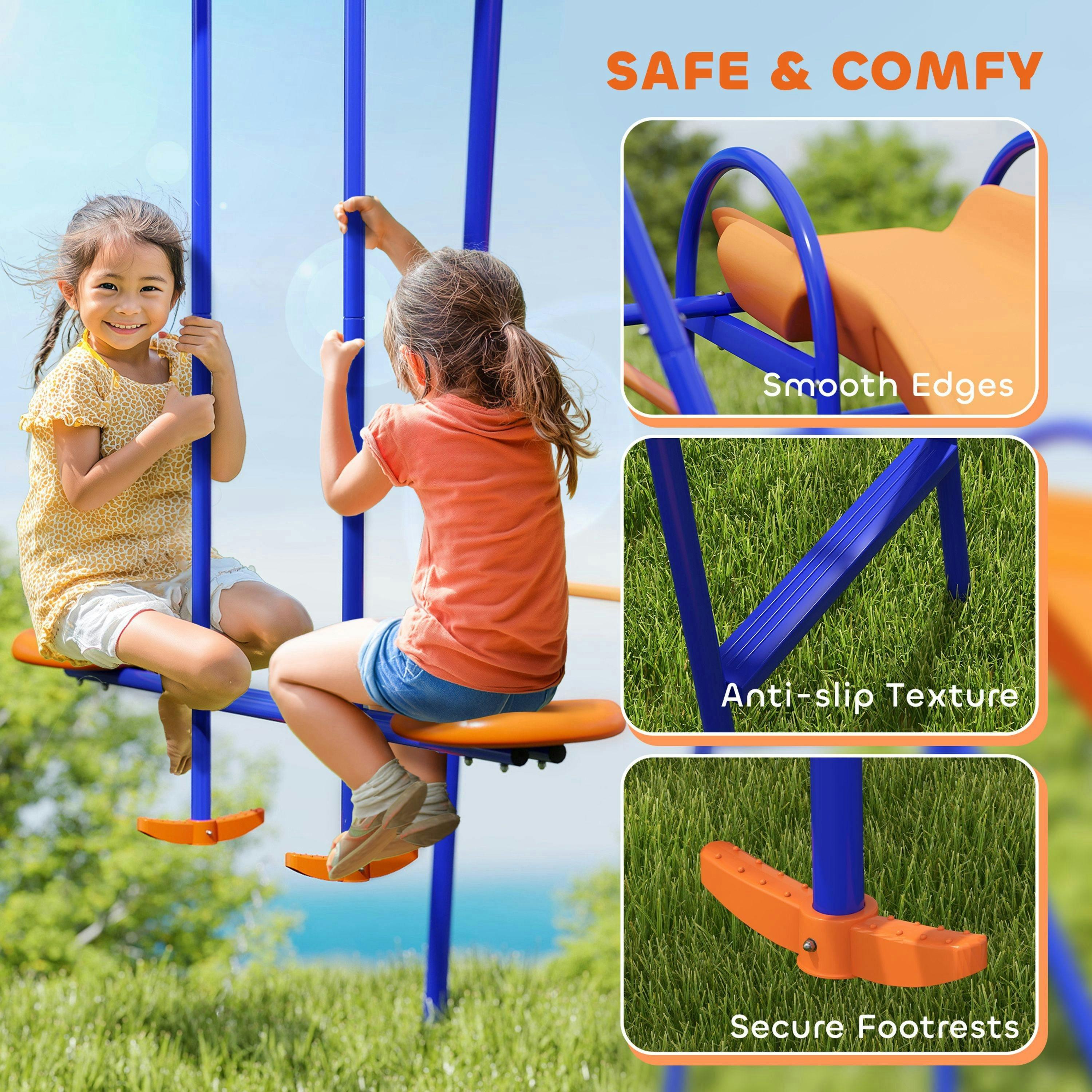 Outsunny 4 in 1 Metal Kids Swing Set w/ Double Swings, Glider, Slide, Ladder , view 6 of 6