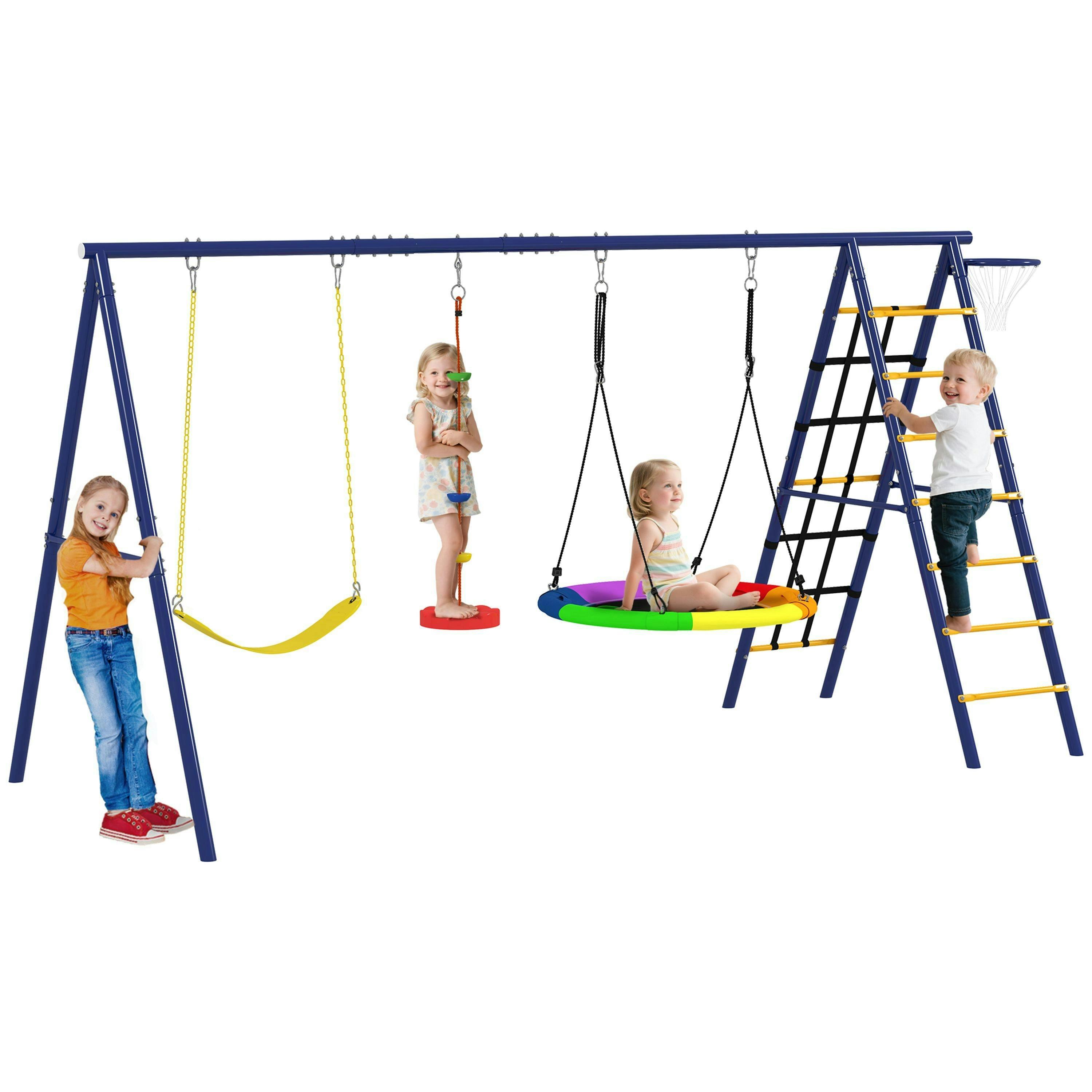 AIYAPLAY 6 in 1 Kids Swing Set with 3 Swings, Climbing Net and Ladder , view 2 of 6