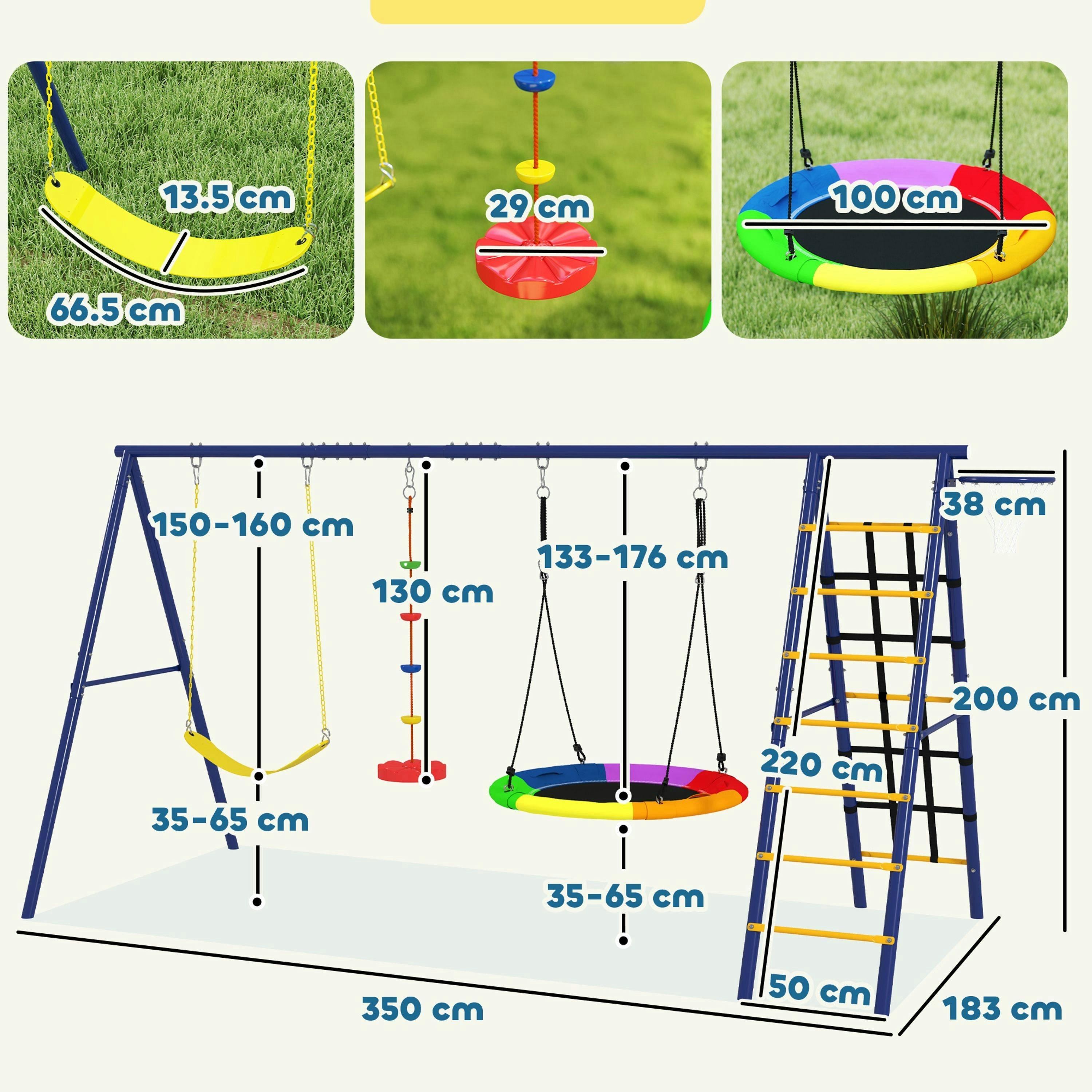 AIYAPLAY 6 in 1 Kids Swing Set with 3 Swings, Climbing Net and Ladder , view 3 of 6