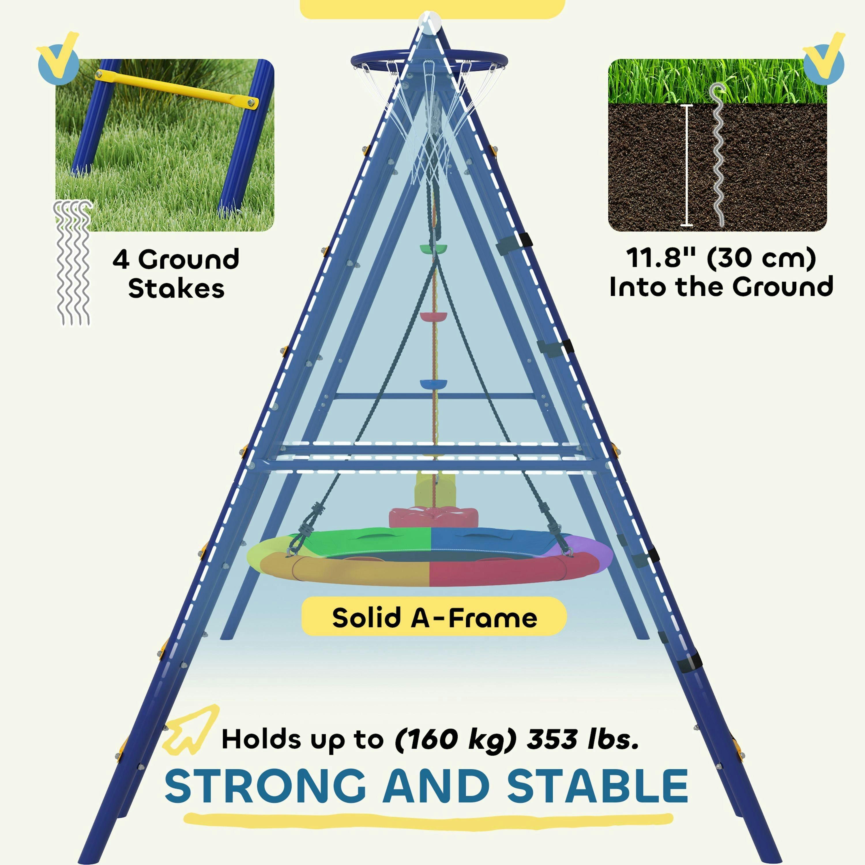 AIYAPLAY 6 in 1 Kids Swing Set with 3 Swings, Climbing Net and Ladder , view 6 of 6