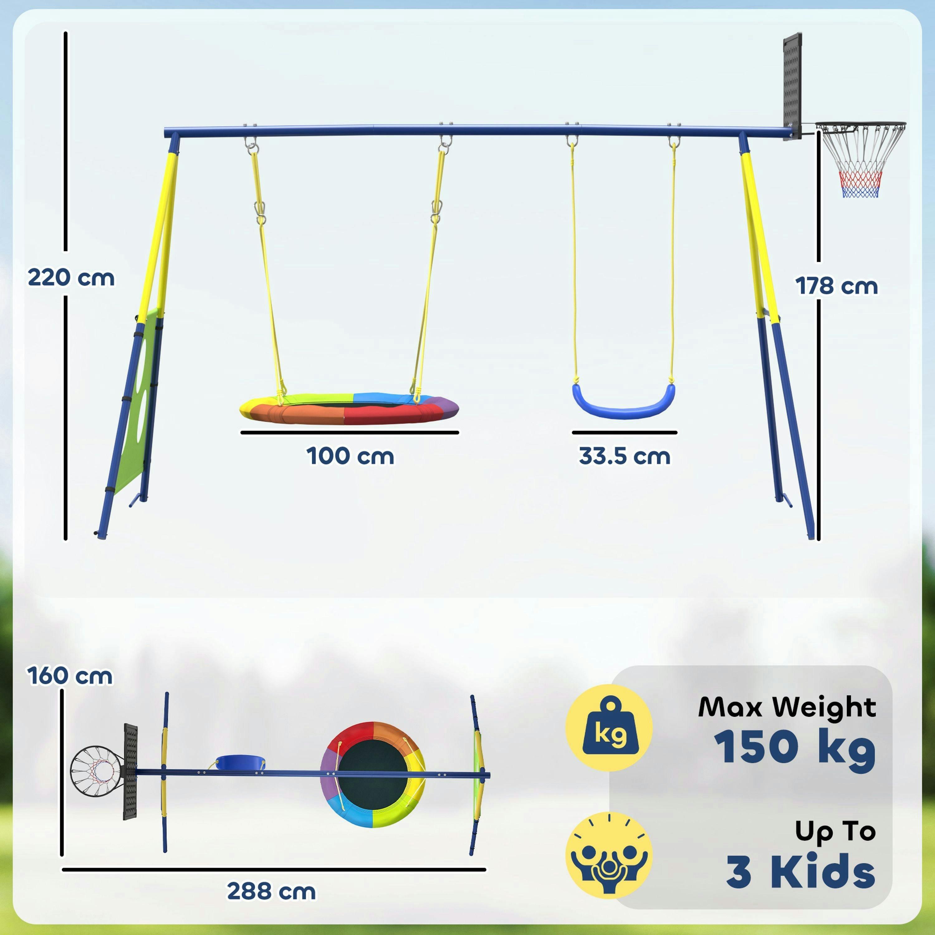 AIYAPLAY 4-in-1 Kids Swing Set with Swing, Basketball Hoop, Football Goal , view 3 of 6
