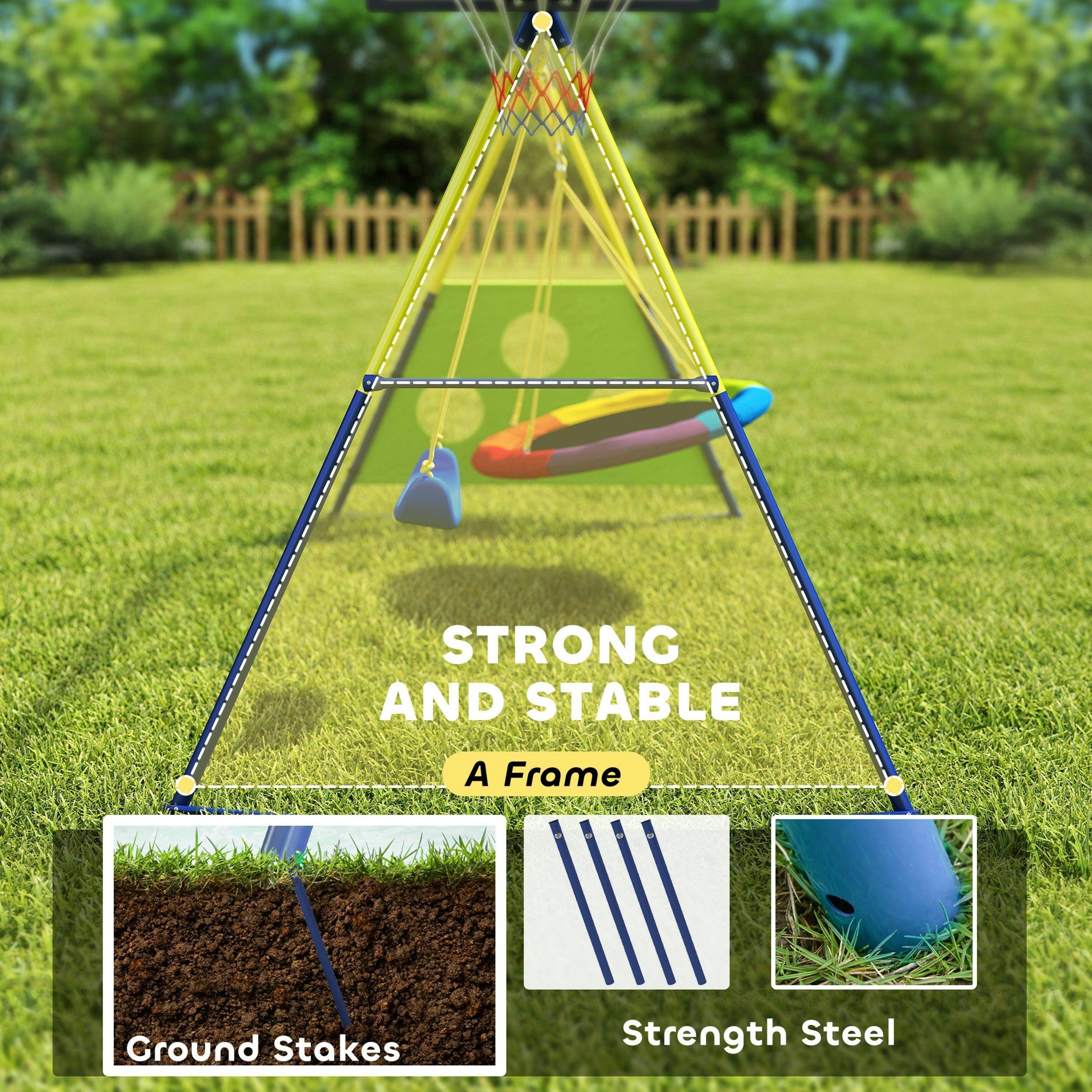 AIYAPLAY 4-in-1 Kids Swing Set with Swing, Basketball Hoop, Football Goal , view 5 of 6