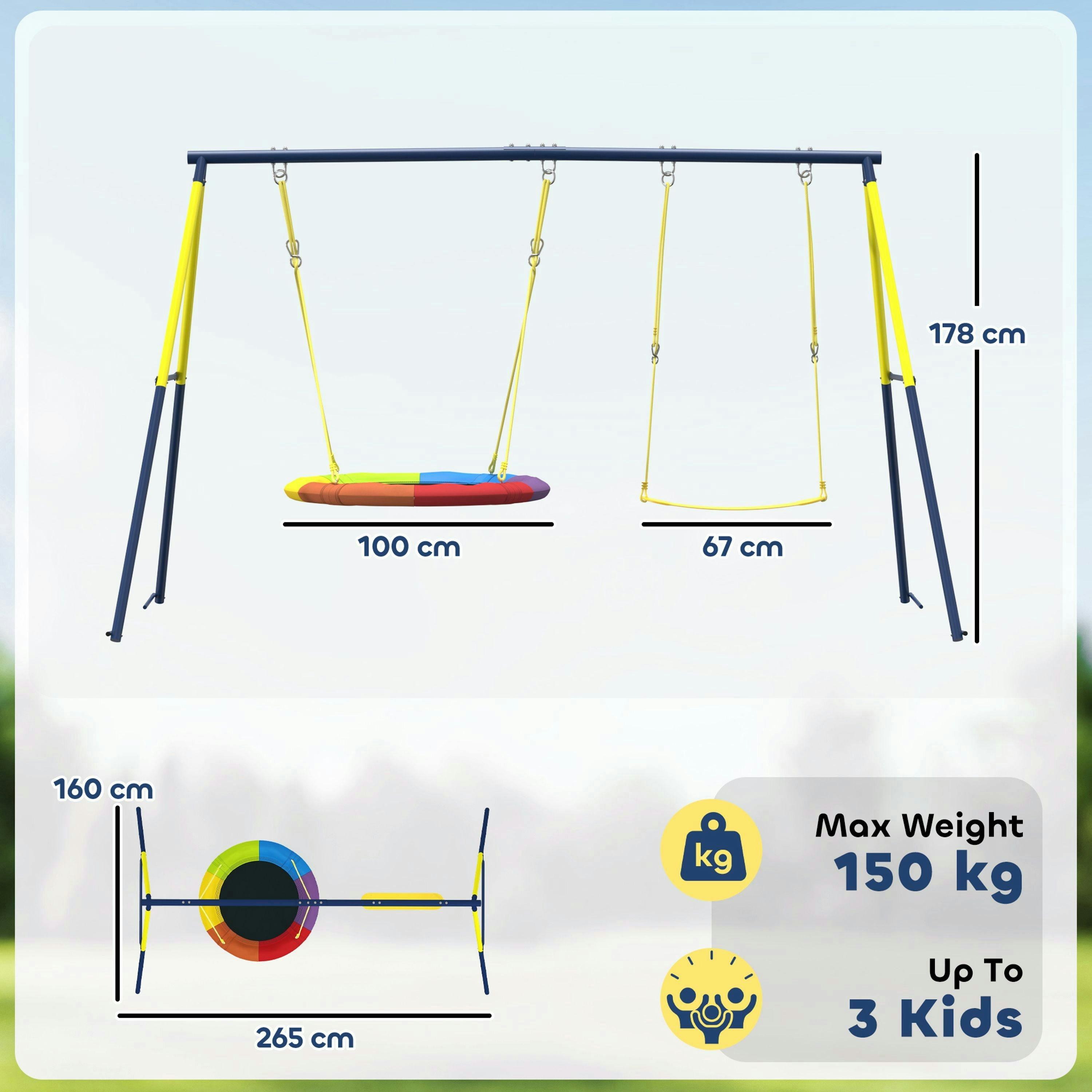 AIYAPLAY Kids Swing Set with Double Swings, Metal Frame, 150kg Capacity , view 3 of 6