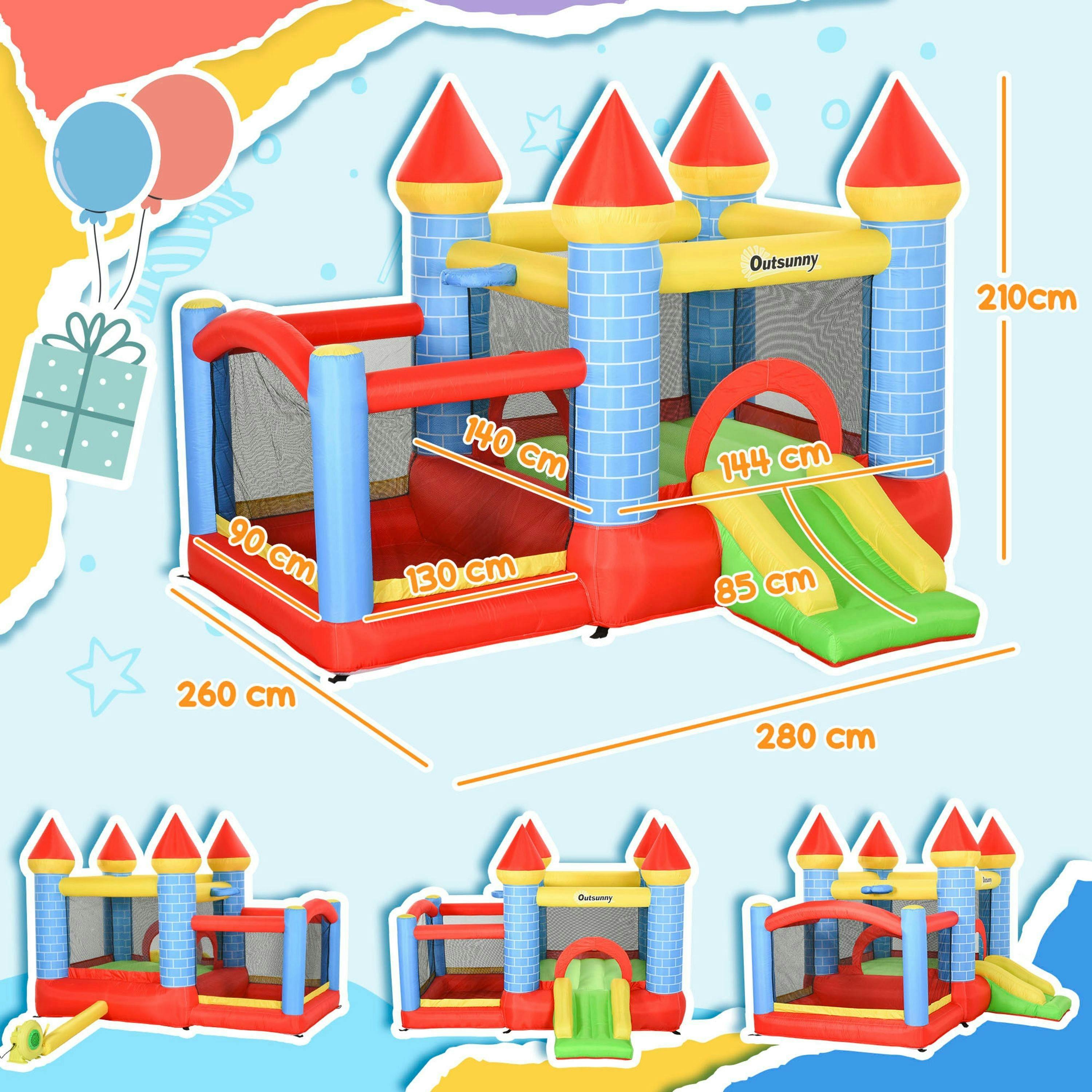 Outsunny Bouncy Castle W/ Fun Features, Blower, Multicoloured , view 3 of 6