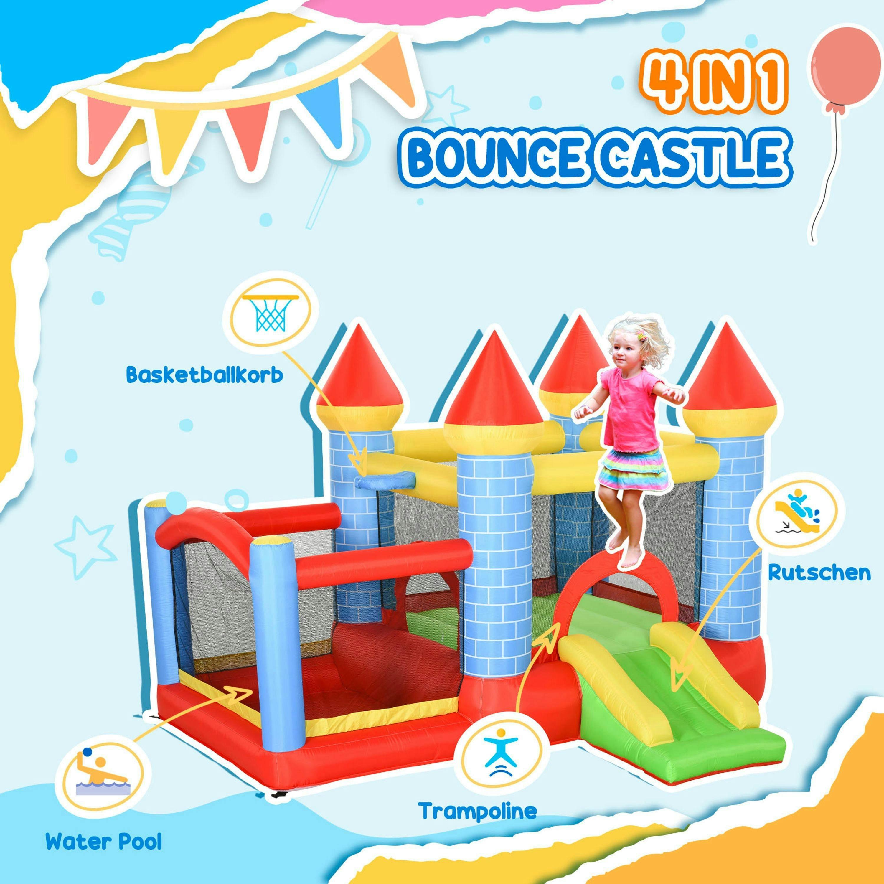 Outsunny Bouncy Castle W/ Fun Features, Blower, Multicoloured , view 5 of 6