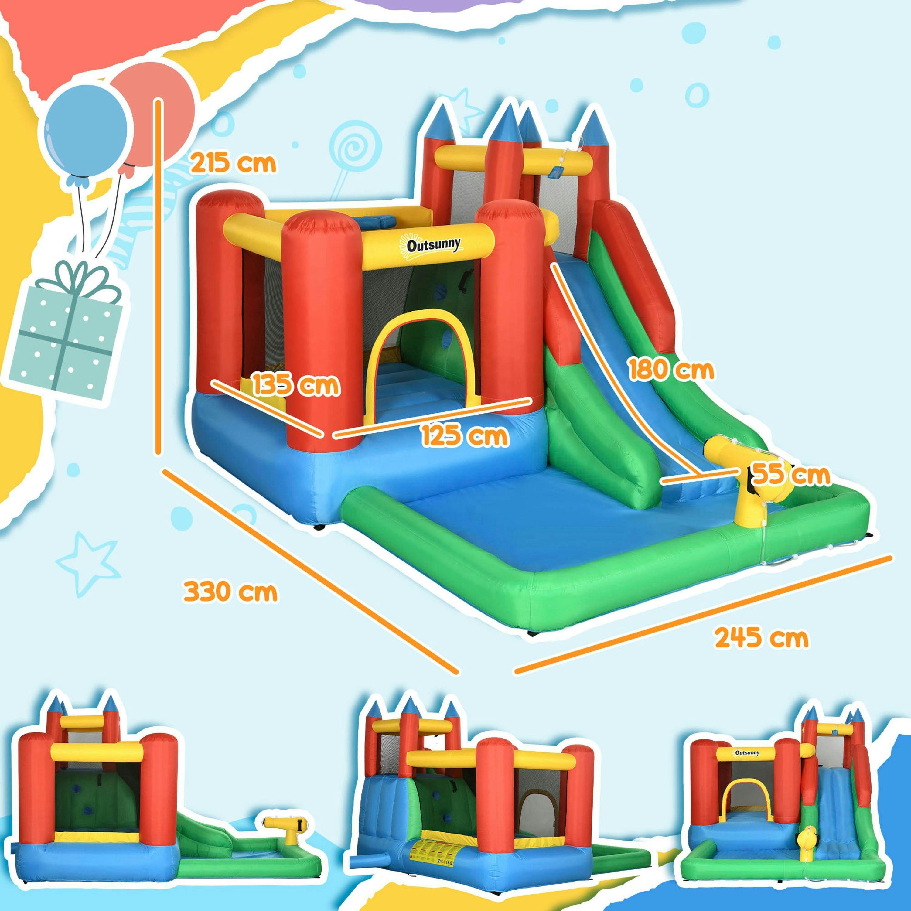 Outsunny Kids Bouncy Castle w/ Slide Water Pool Climbing Wall & Trampoline , view 3 of 6
