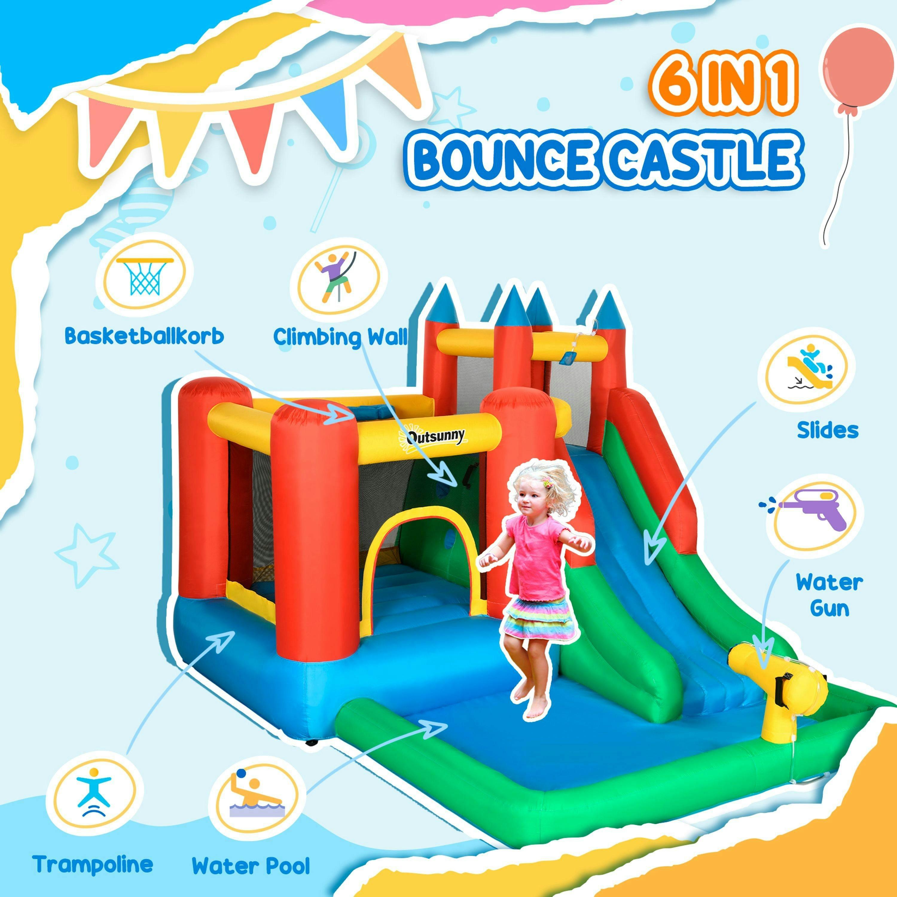 Outsunny Kids Bouncy Castle w/ Slide Water Pool Climbing Wall & Trampoline , view 4 of 6