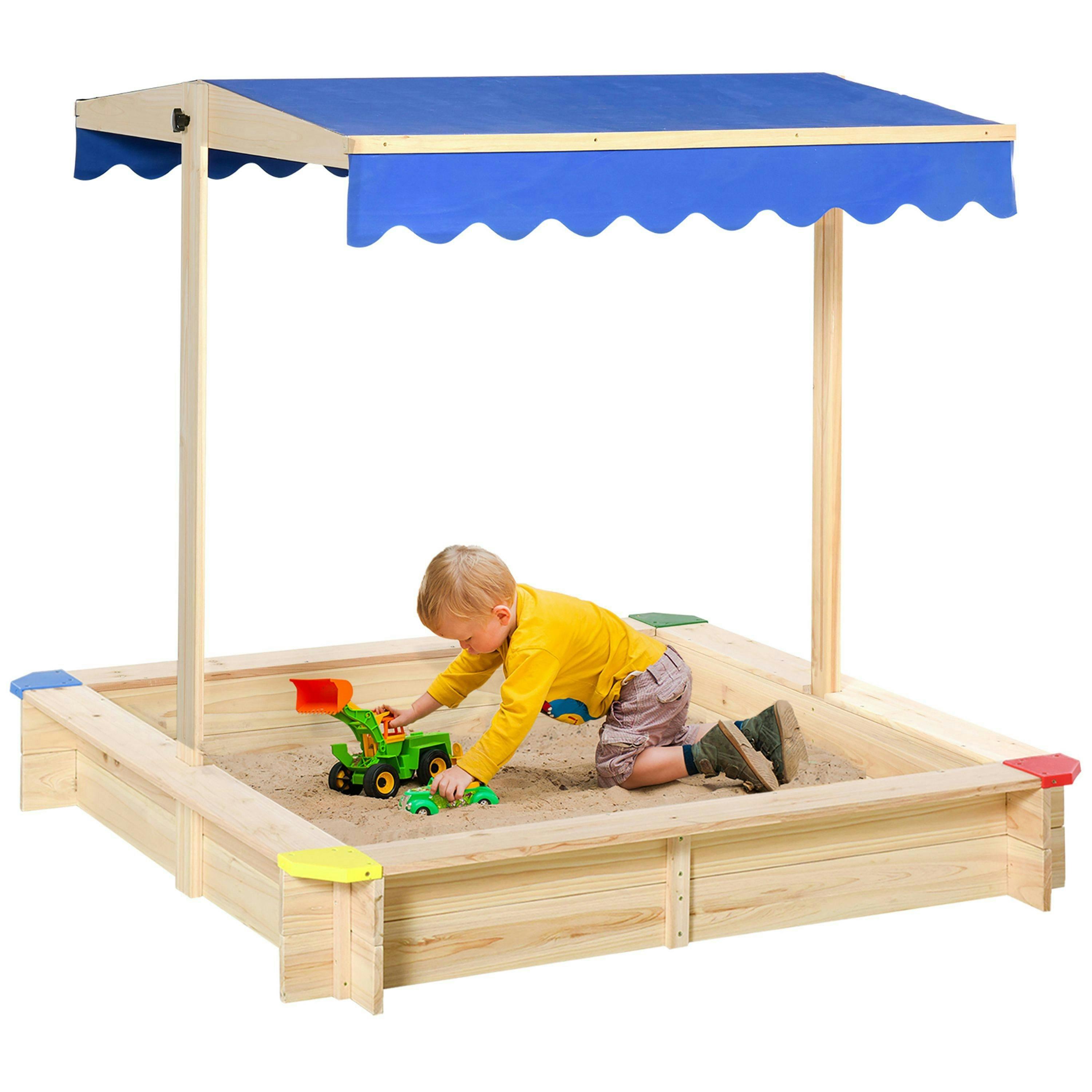 Outsunny Kids Wooden Cabana Sandbox Children Outdoor Playset w/ Bench Canopy , view 2 of 6