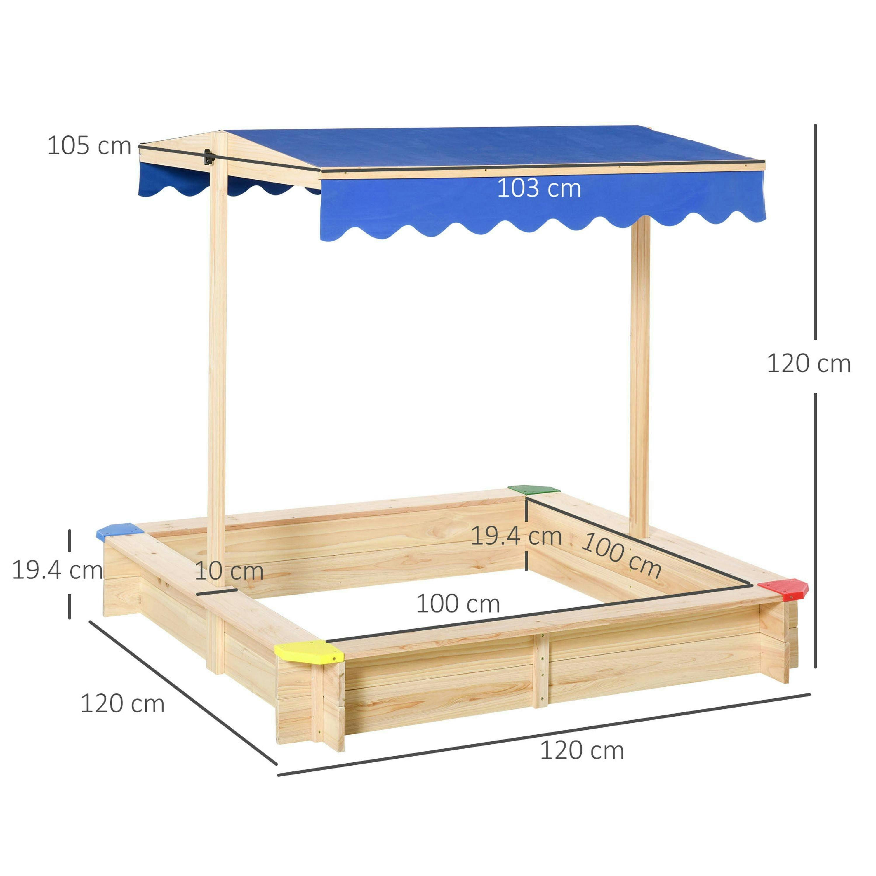 Outsunny Kids Wooden Cabana Sandbox Children Outdoor Playset w/ Bench Canopy , view 3 of 6