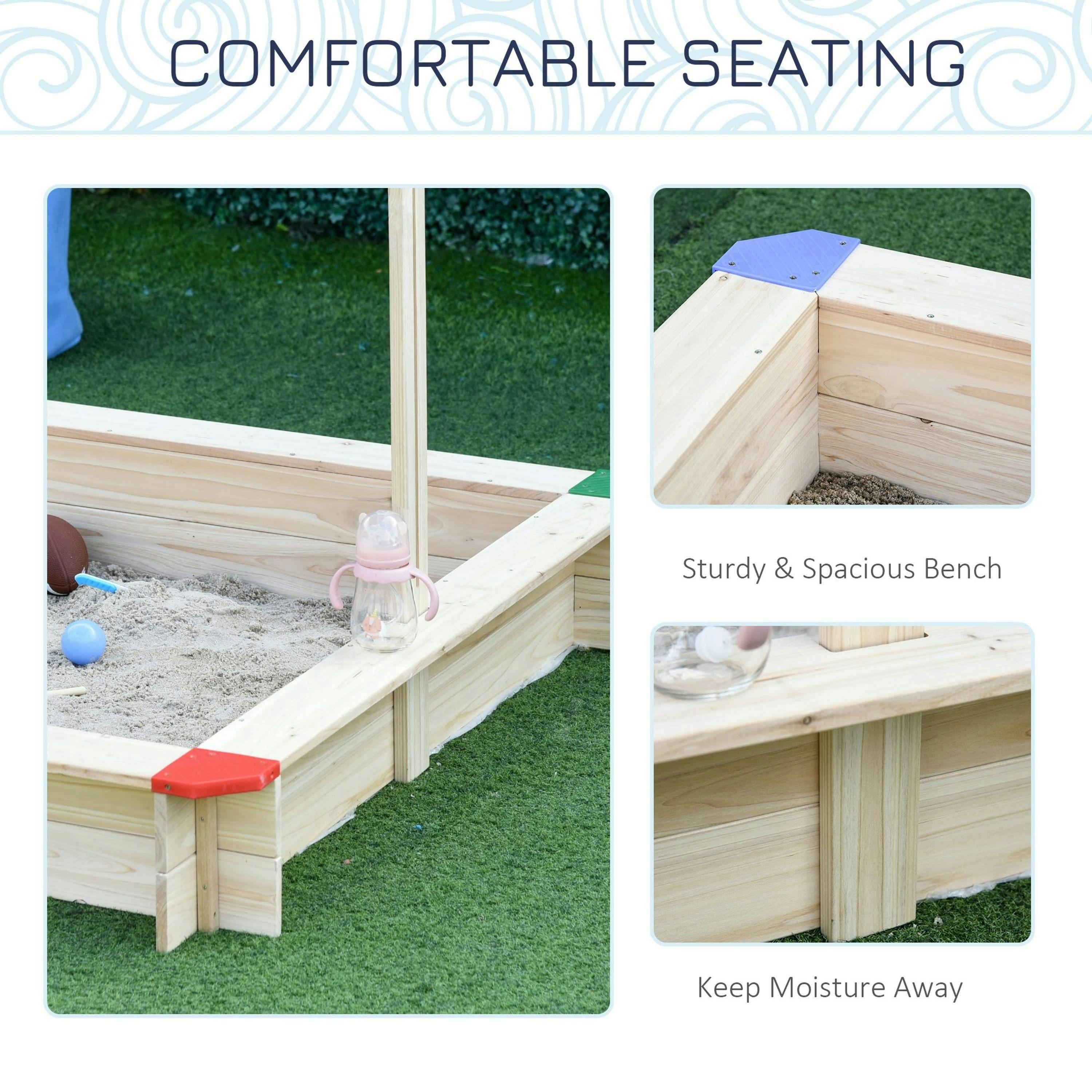Outsunny Kids Wooden Cabana Sandbox Children Outdoor Playset w/ Bench Canopy , view 4 of 6