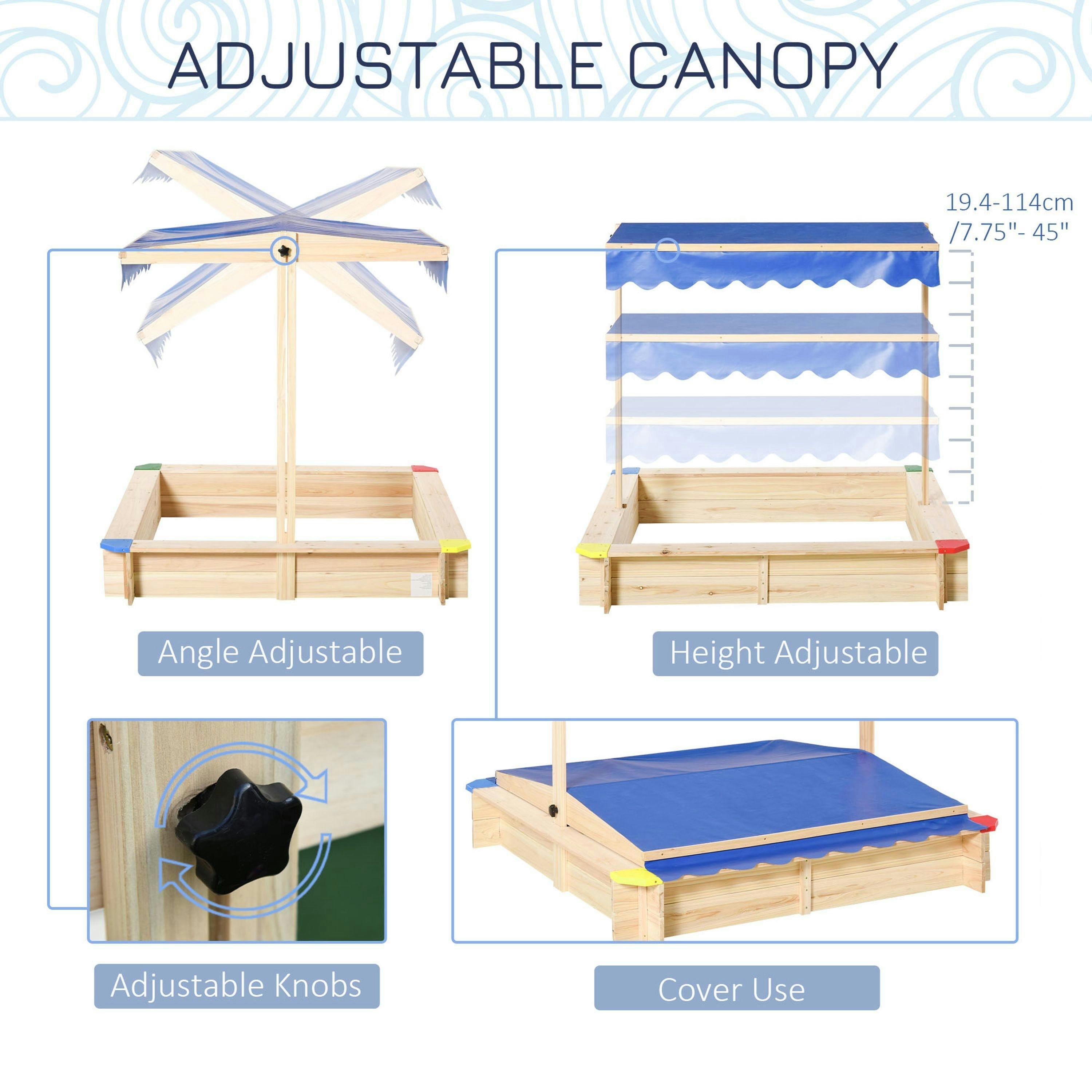Outsunny Kids Wooden Cabana Sandbox Children Outdoor Playset w/ Bench Canopy , view 5 of 6