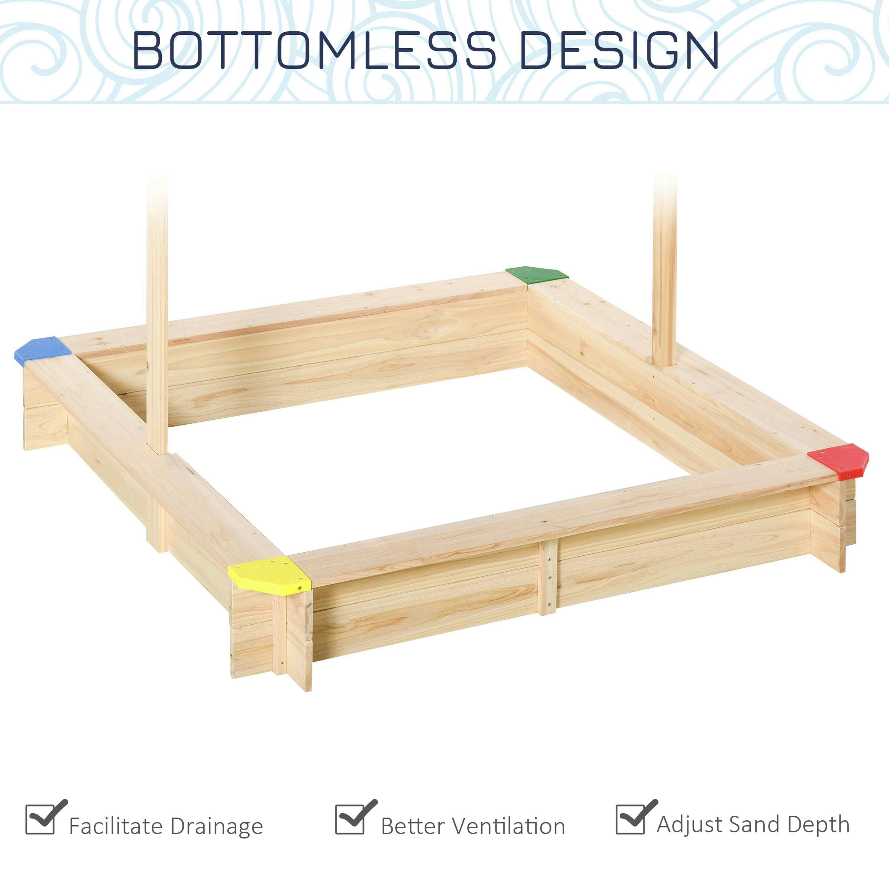 Outsunny Kids Wooden Cabana Sandbox Children Outdoor Playset w/ Bench Canopy , view 6 of 6