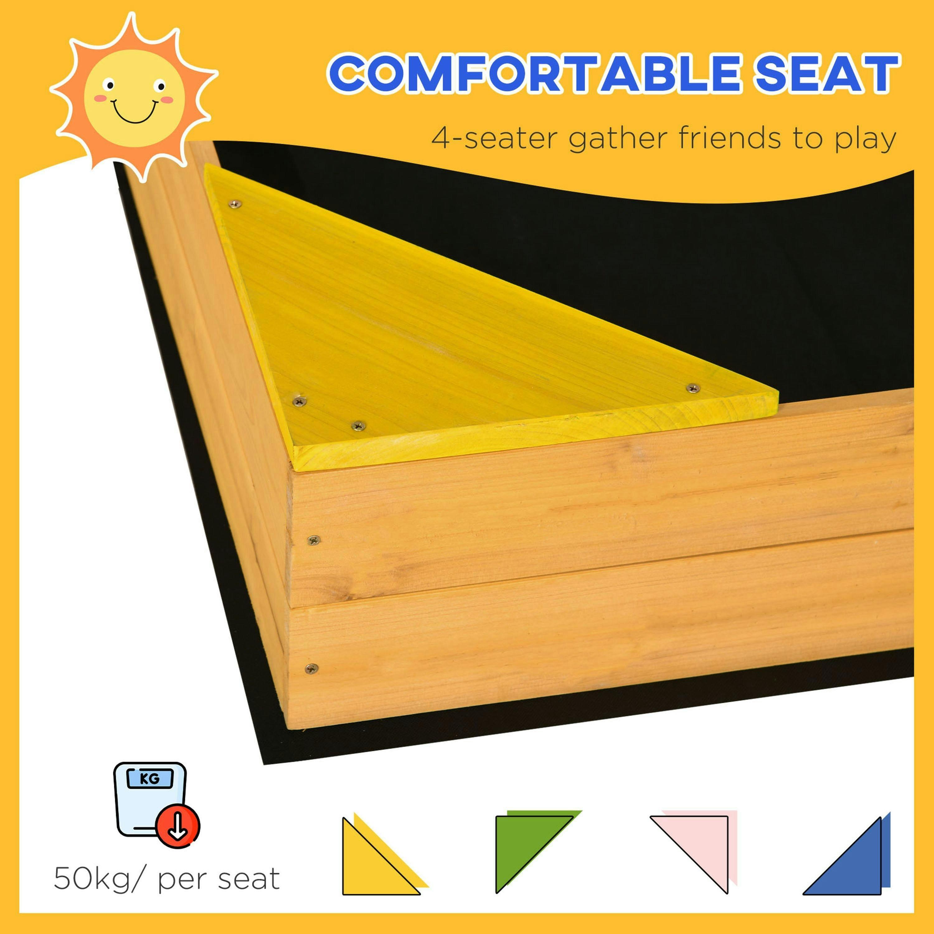 Outsunny Kids Wooden Sand Pit Sandbox w/ Seats, for Gardens, Playgrounds , view 5 of 6