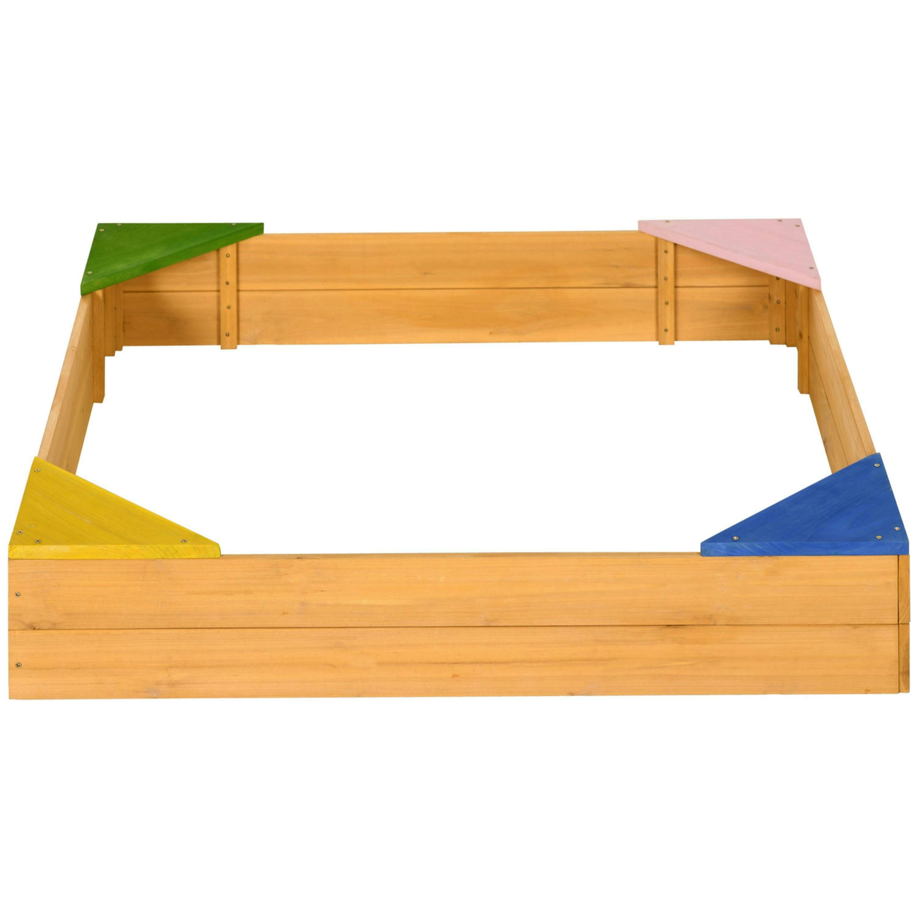 Outsunny Kids Wooden Sand Pit Sandbox w/ Seats, for Gardens, Playgrounds , view 6 of 6