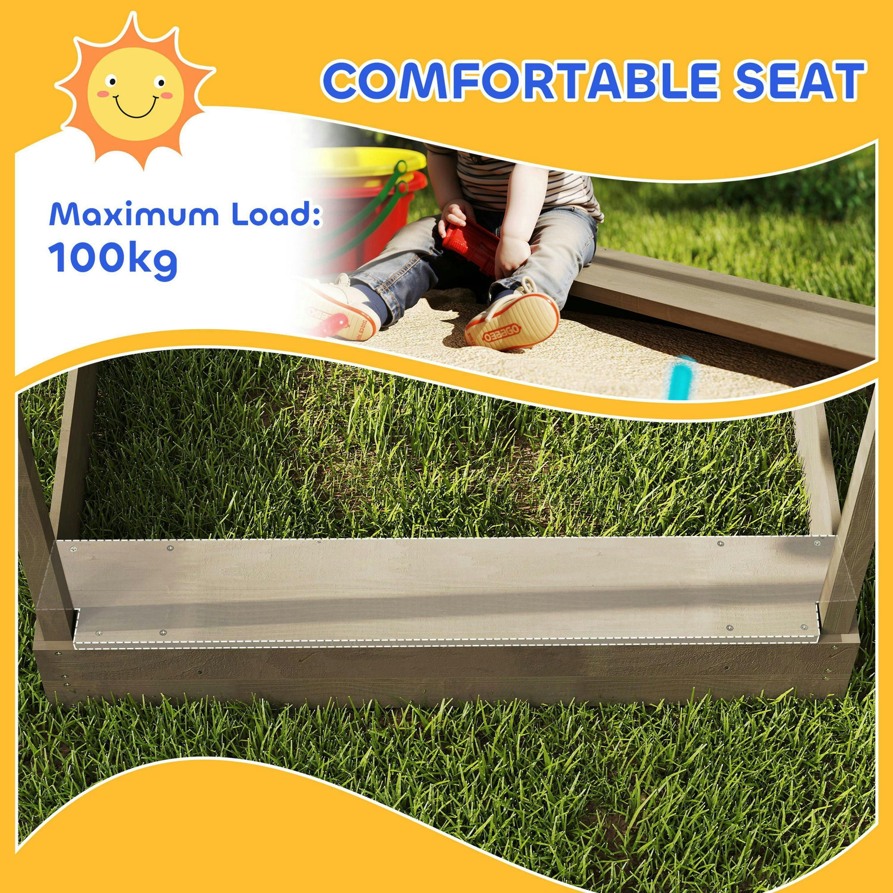 Outsunny Sand Pit with Canopy, Blackboard, Toys, Sink, Seats, Flags for Kids , view 6 of 6