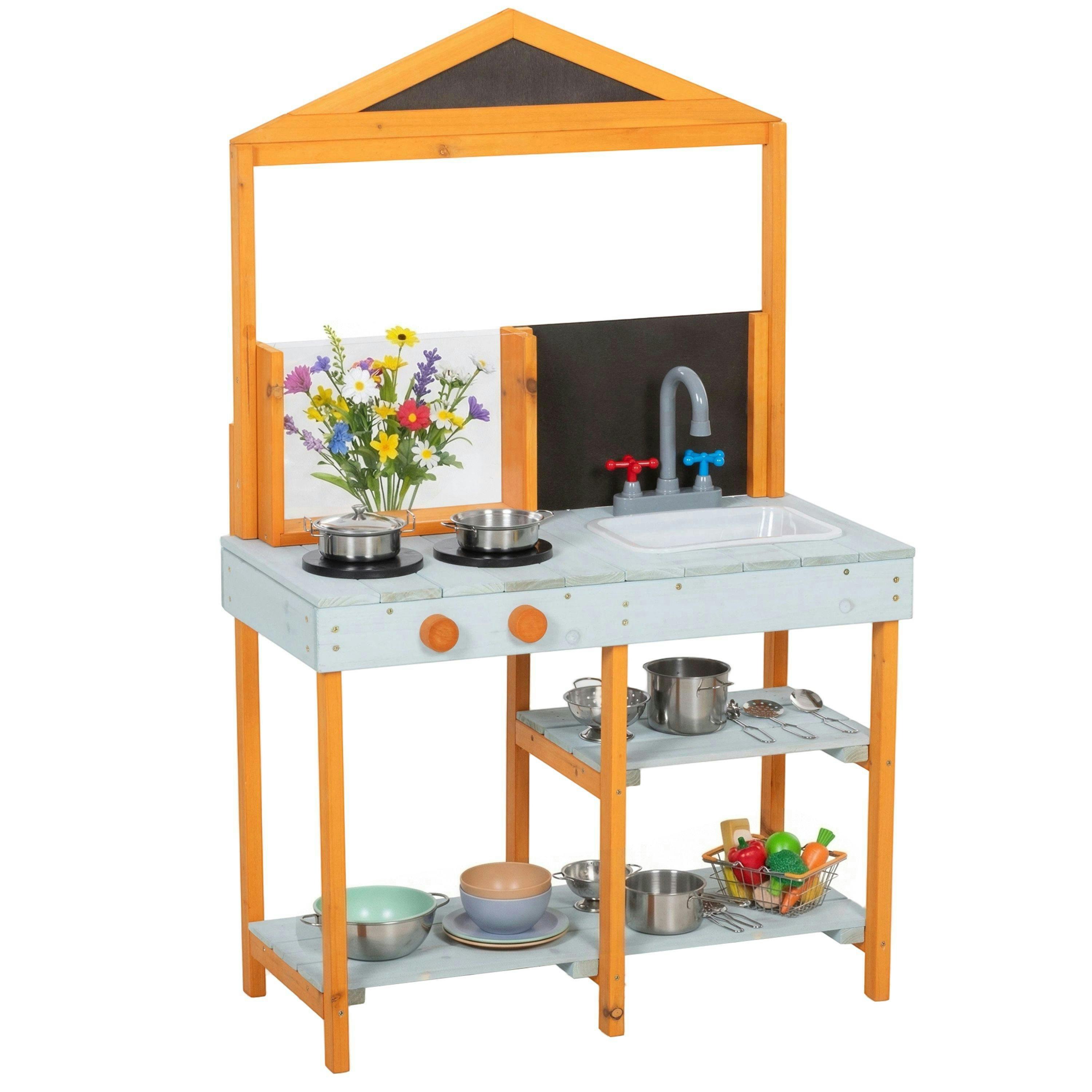 AIYAPLAY Wooden Mud Kitchen for Kids with Removable Sink, Cookware, Shelves , view 2 of 6