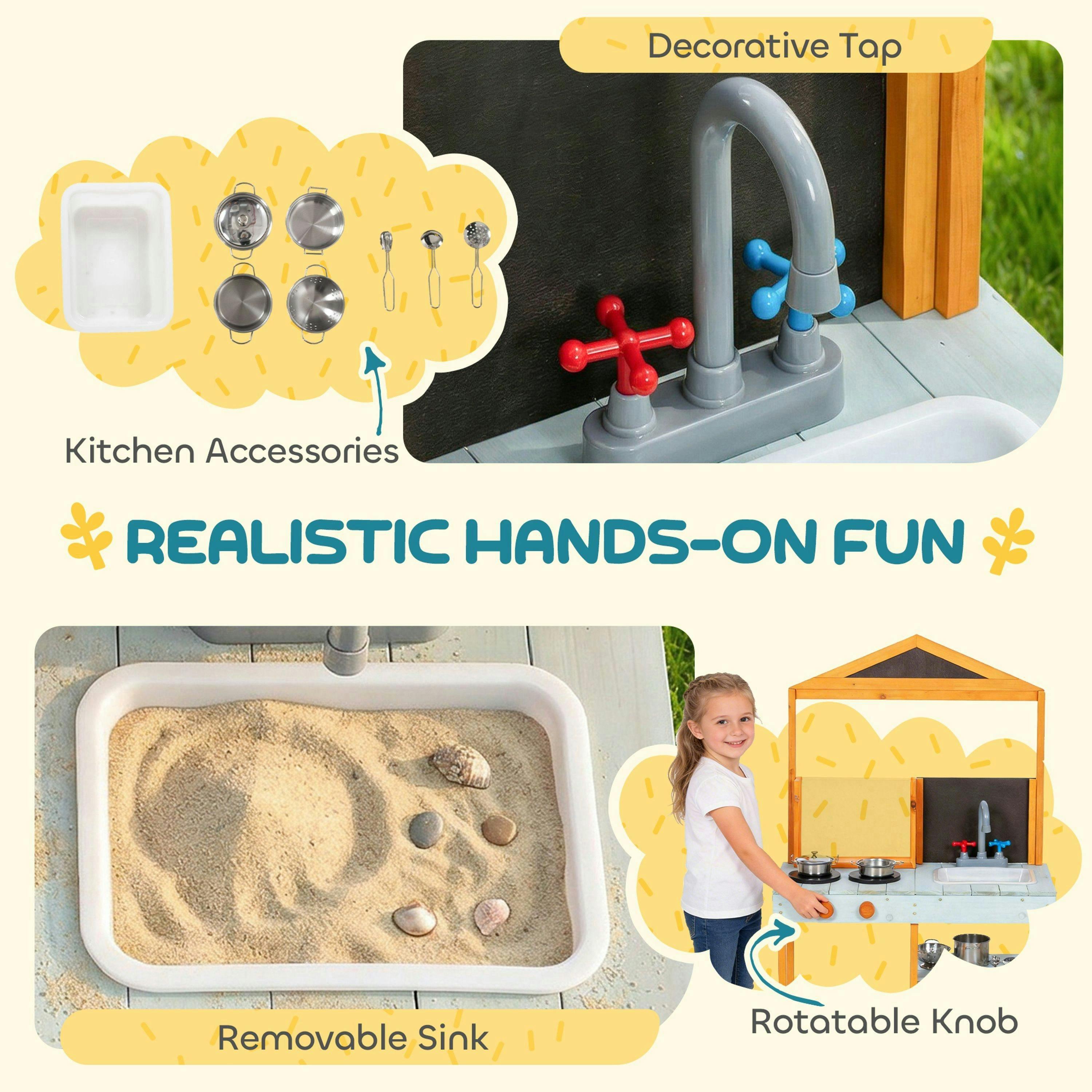 AIYAPLAY Wooden Mud Kitchen for Kids with Removable Sink, Cookware, Shelves , view 5 of 6