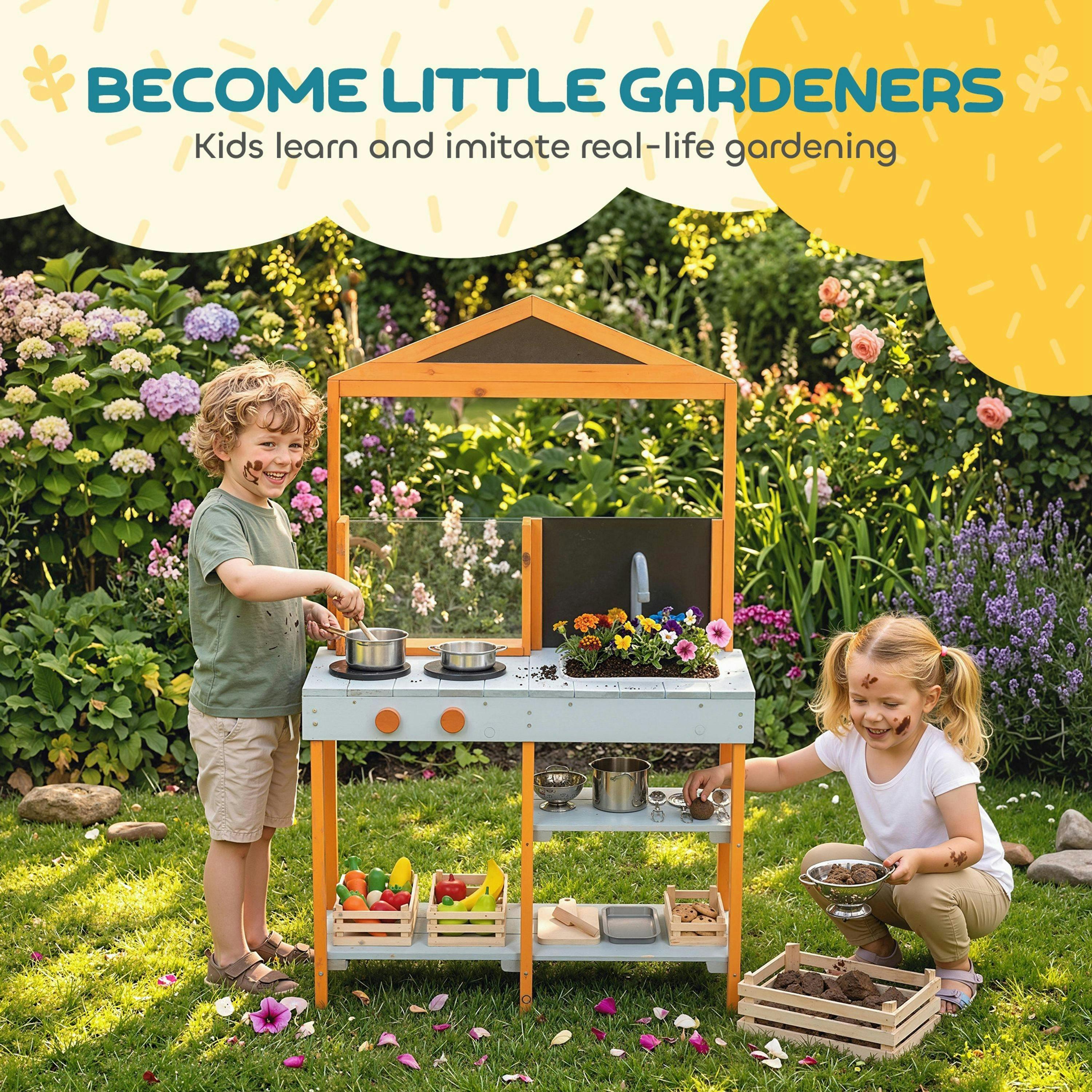 AIYAPLAY Wooden Mud Kitchen for Kids with Removable Sink, Cookware, Shelves , view 6 of 6