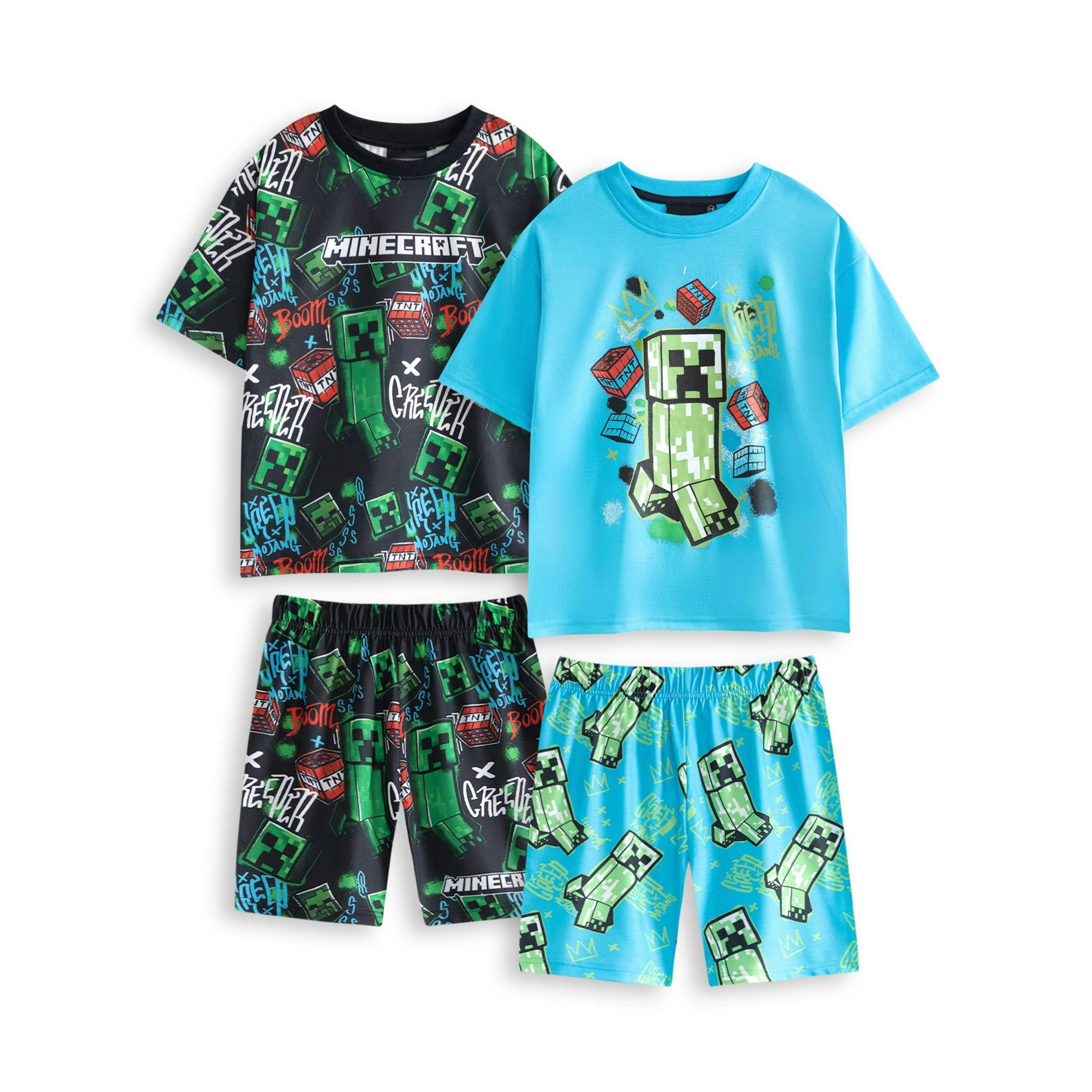 Minecraft Boys Multicoloured Creeper AOP Multi-Pack of 2 Short Sleeve Short Leg Pyjama Set by Vanilla Underground , view 1 of 1