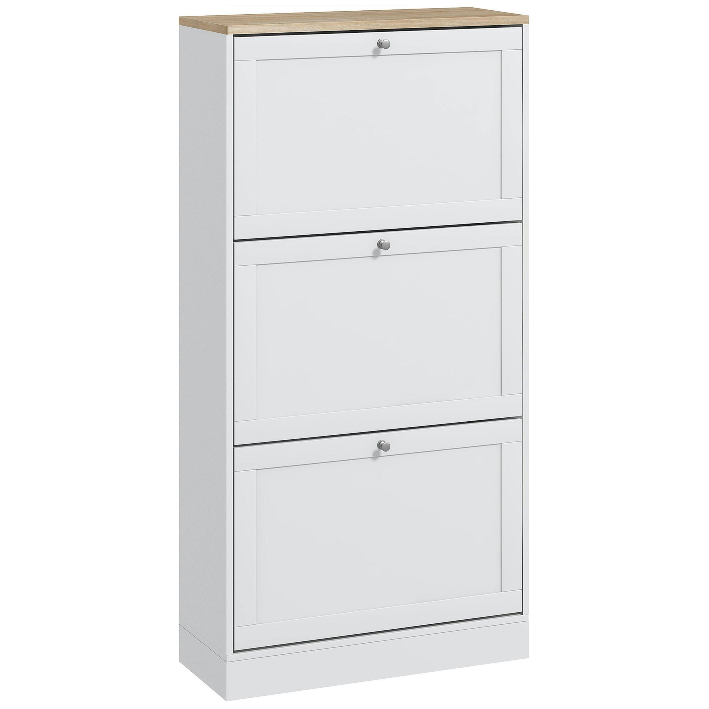 HOMCOM Narrow Shoe Cabinet w/ 3 Flip Drawers for 12-18 Pairs of Shoes White , view 2 of 5