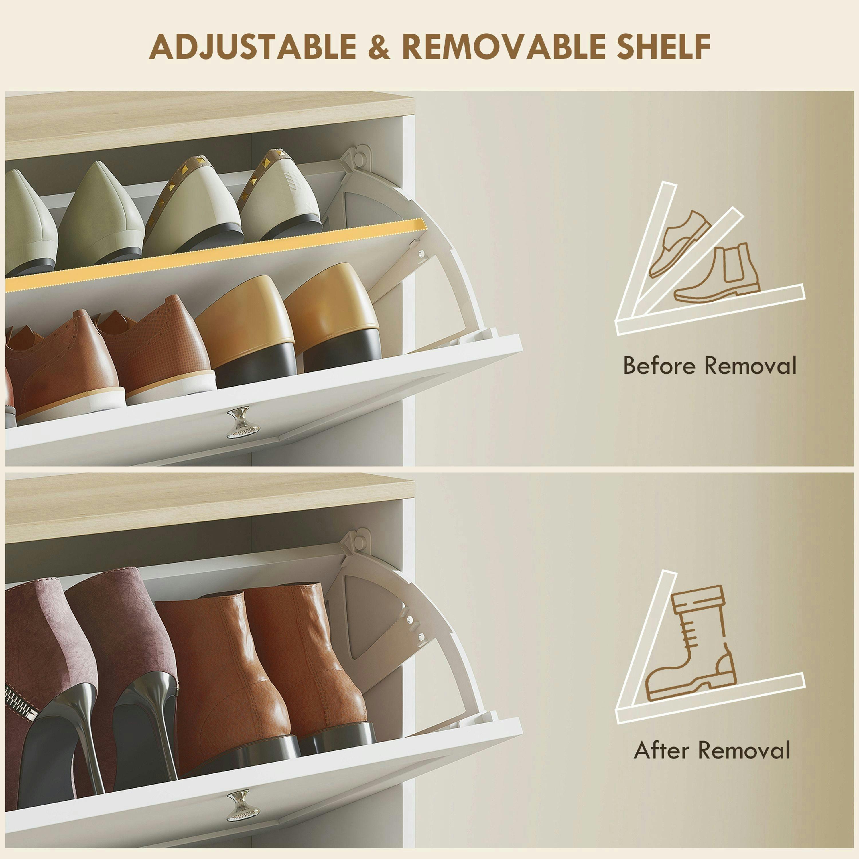 HOMCOM Narrow Shoe Cabinet w/ 3 Flip Drawers for 12-18 Pairs of Shoes White , view 5 of 5